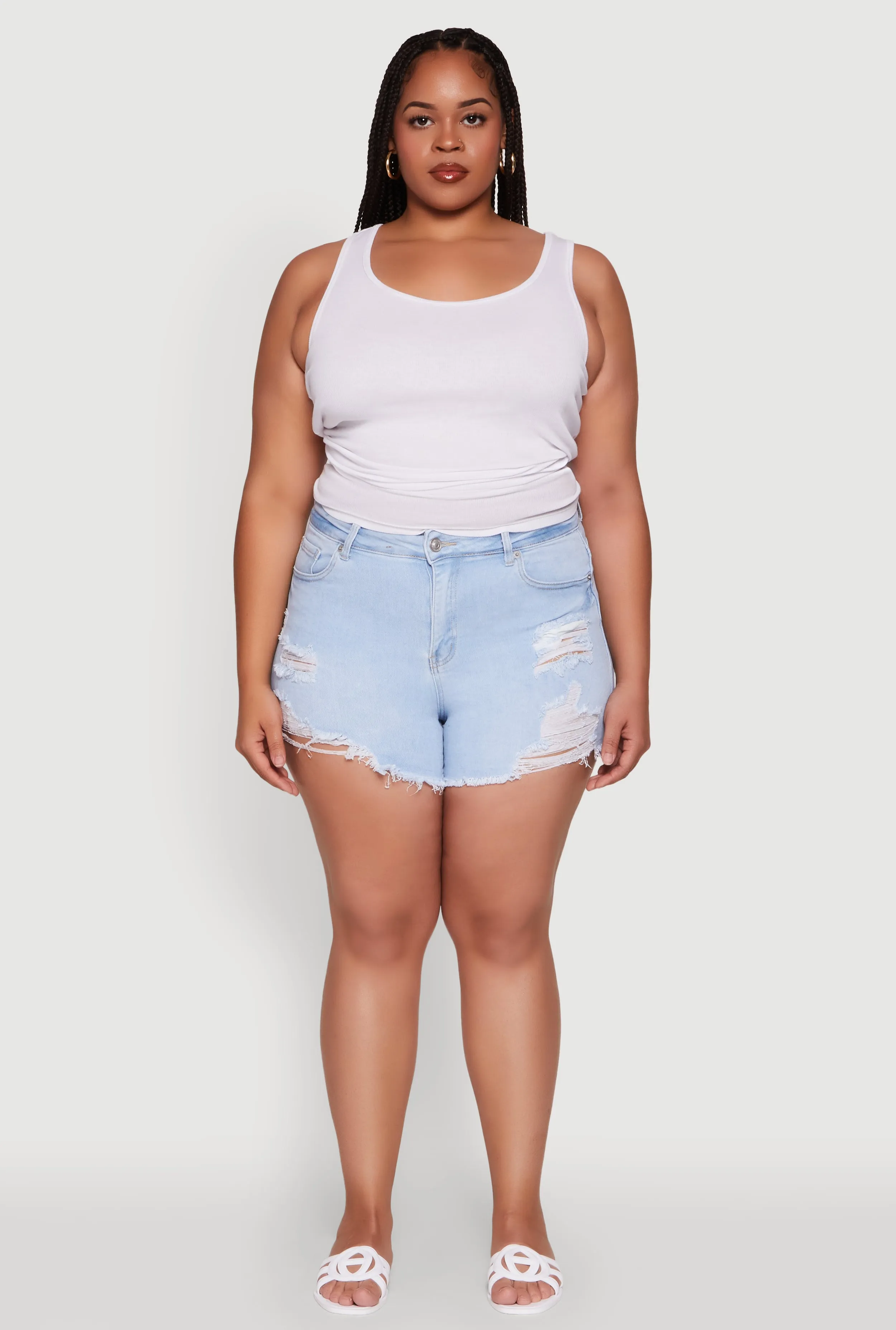 Plus Size WAX High Waisted Distressed Jean Shorts sold by Rainbow product image thumbnail 2