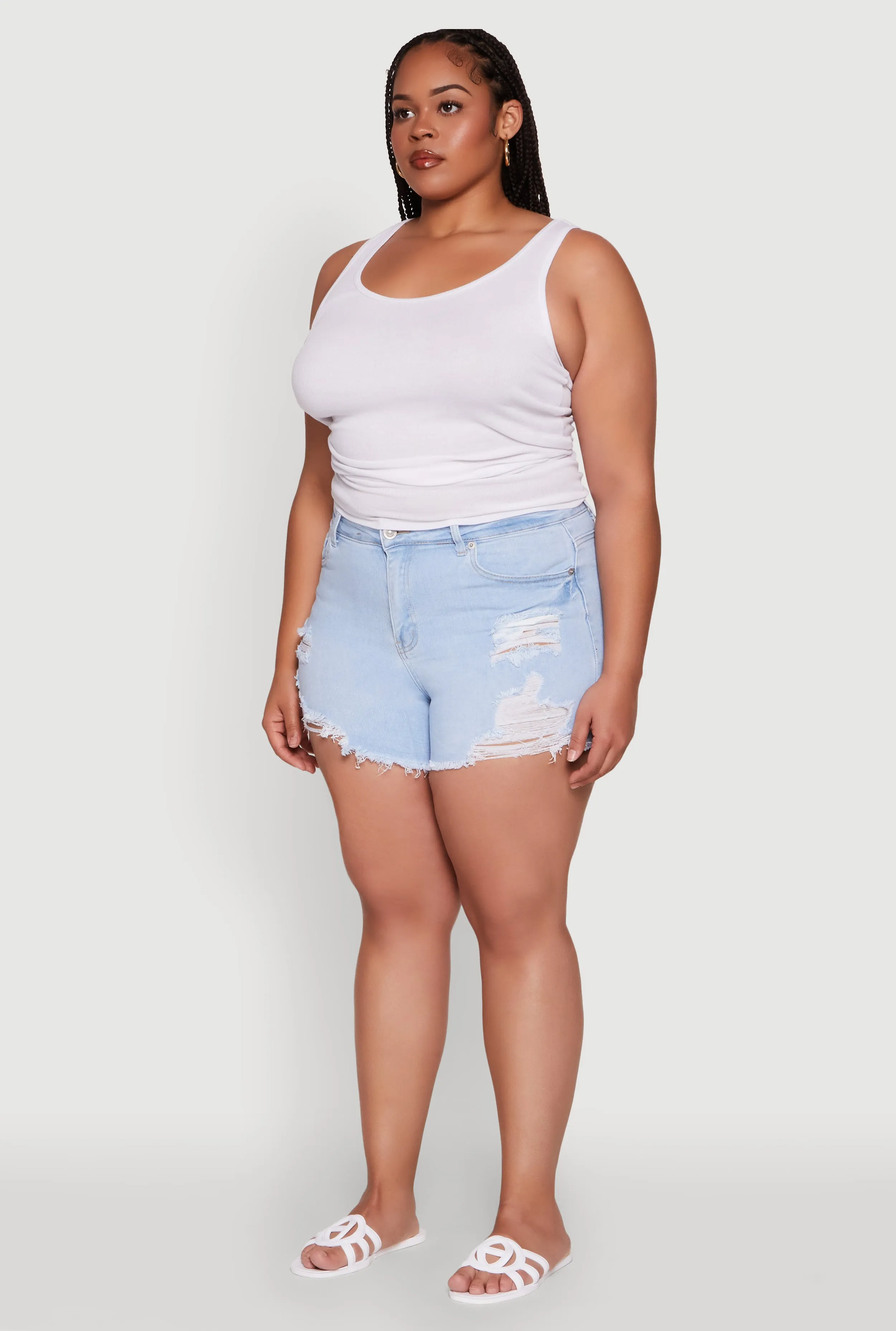 Plus Size WAX High Waisted Distressed Jean Shorts sold by Rainbow product image thumbnail 3