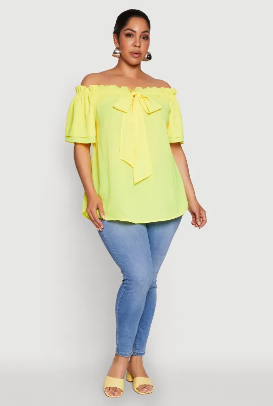 Plus Size Stylish Off the Shoulder Tiered Sleeve Blouse sold by Rainbow