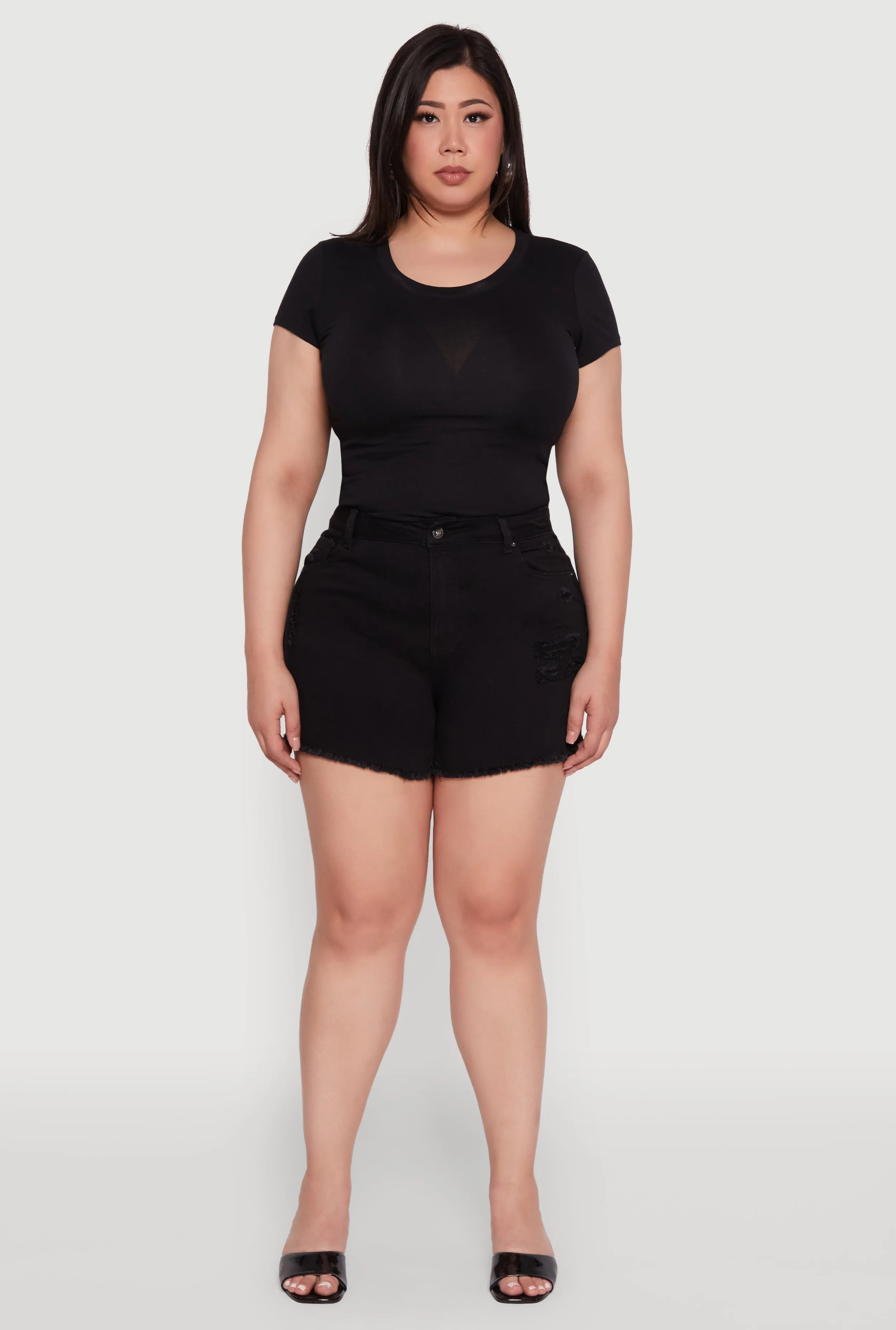 Plus Size WAX High Waisted Distressed Frayed Hem Denim Shorts sold by Rainbow product image thumbnail 2