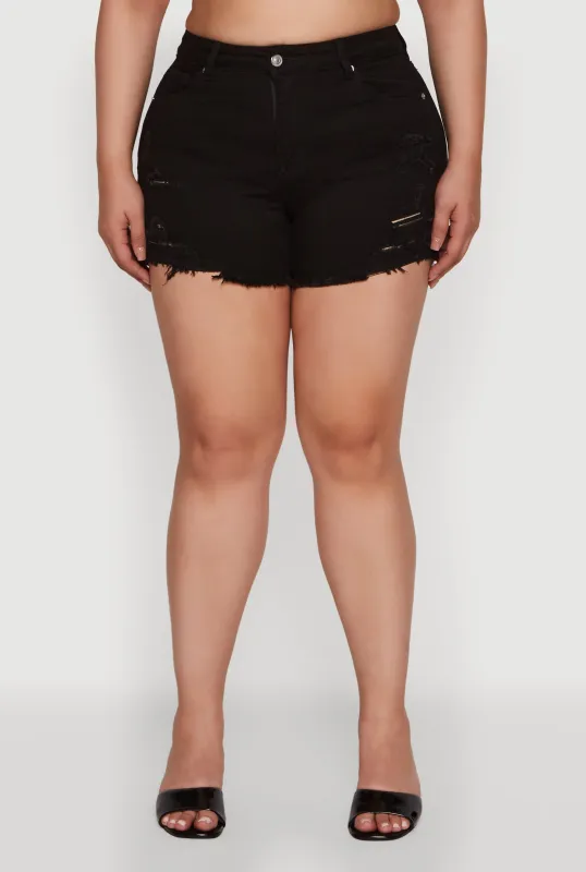 Plus Size WAX High Waisted Distressed Jean Shorts sold by Rainbow