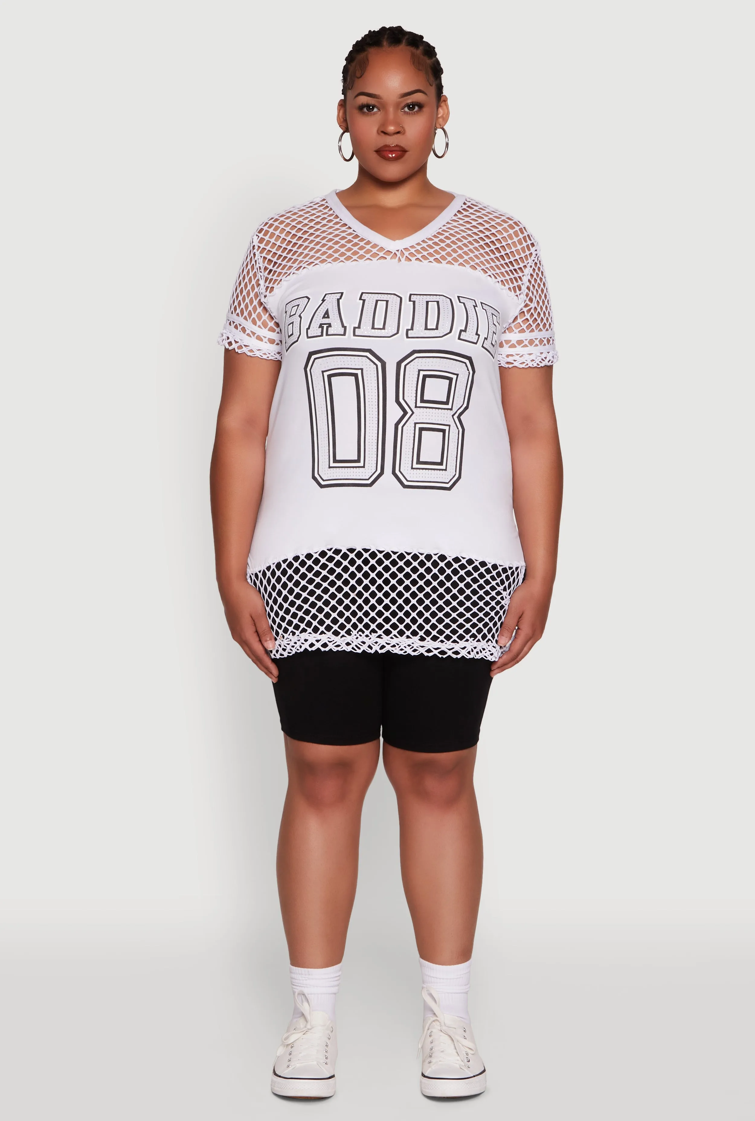 Plus Size Fishnet Baddie 08 Graphic Side Slit Tee sold by Rainbow