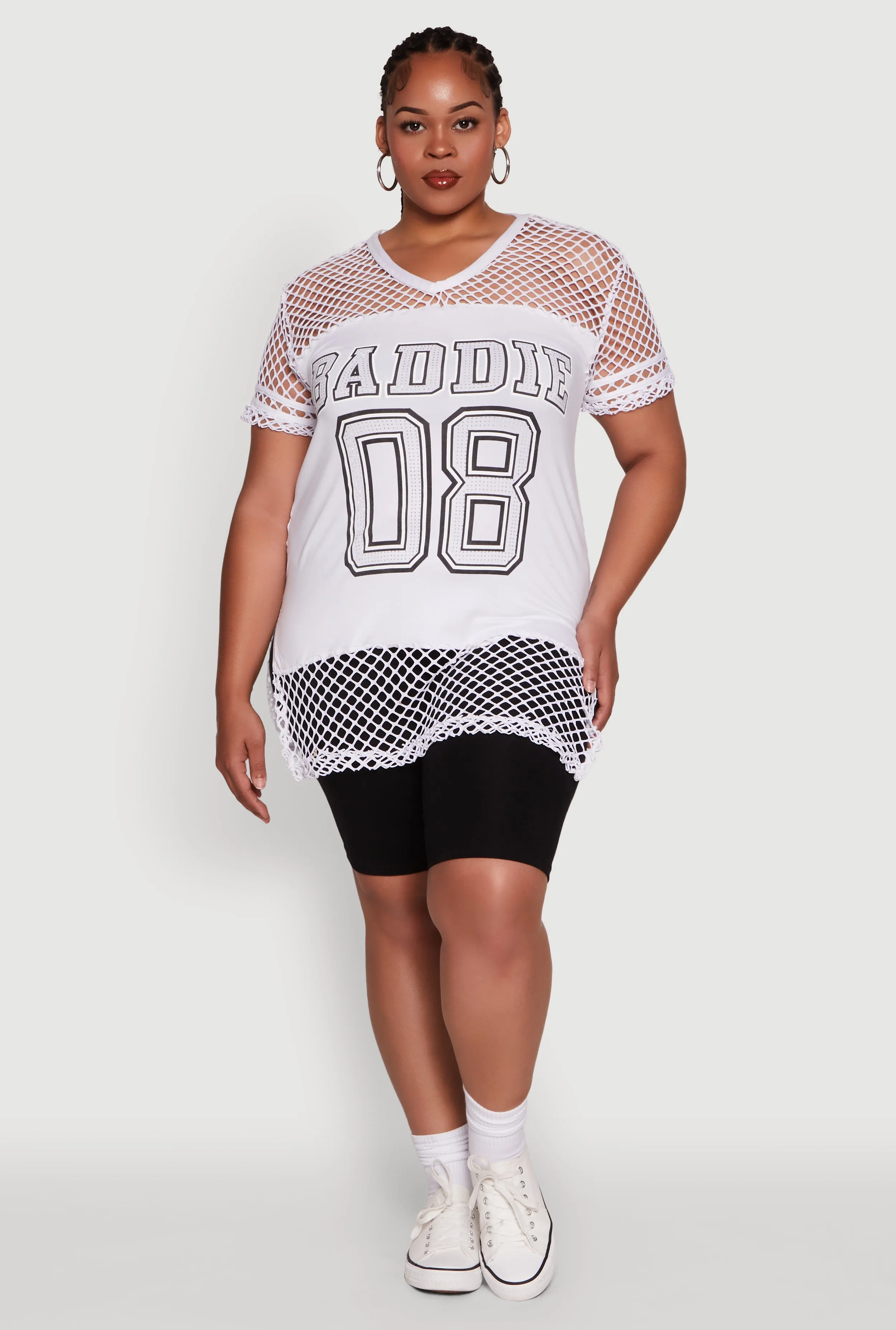 Plus Size Fishnet Baddie 08 Graphic Side Slit Tee sold by Rainbow product image thumbnail 3
