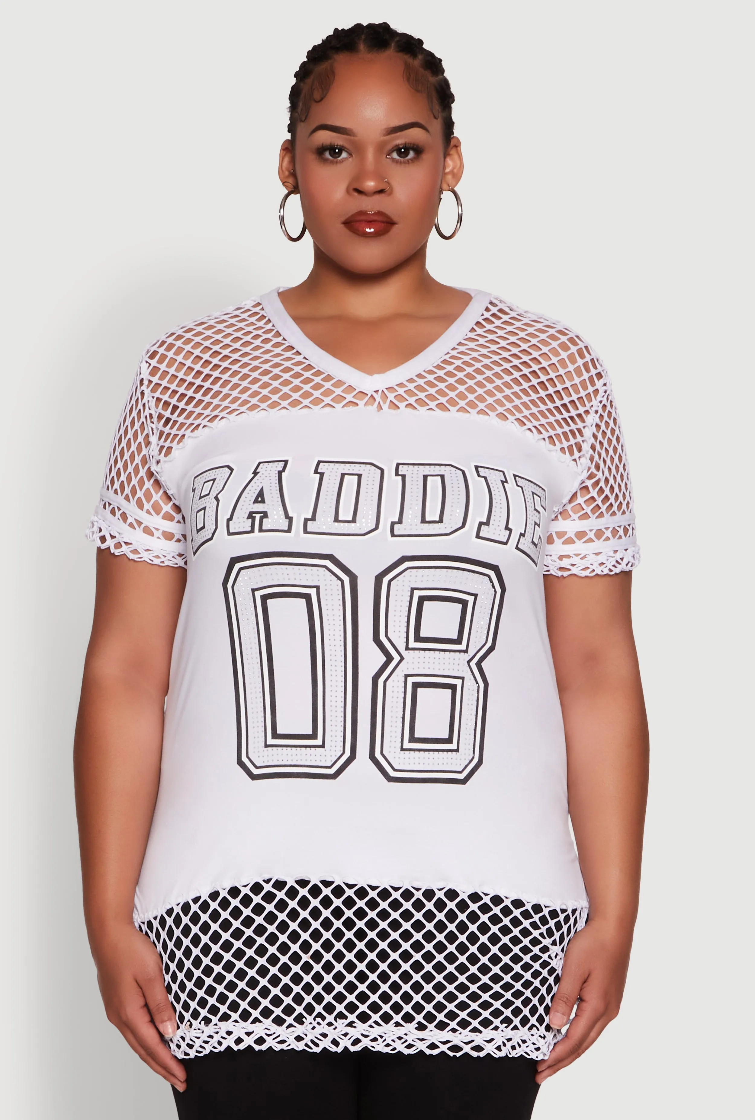 Plus Size Fishnet Baddie 08 Graphic Side Slit Tee sold by Rainbow product image thumbnail 2