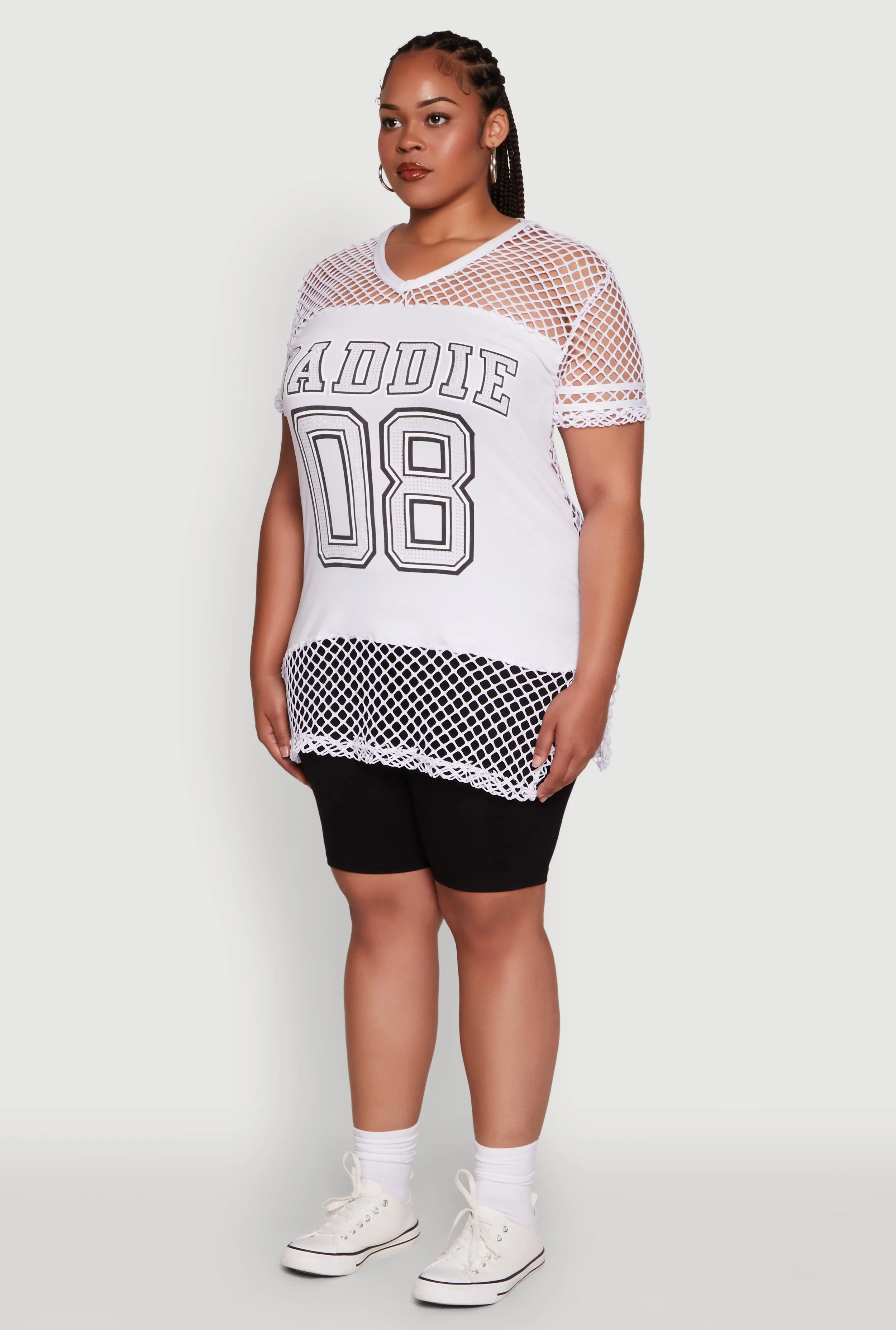 Plus Size Fishnet Baddie 08 Graphic Side Slit Tee sold by Rainbow product image thumbnail 5