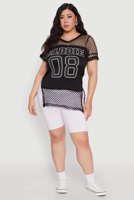 Plus Size Fishnet Baddie 08 Graphic Side Slit Tee sold by Rainbow