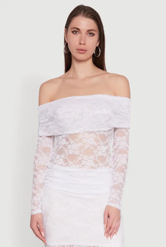 Lace Fold Over Off The Shoulder Blouse sold by Rainbow