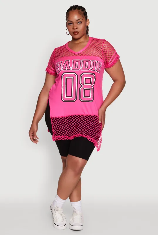 Plus Size Fishnet Baddie 08 Graphic Side Slit Tee sold by Rainbow