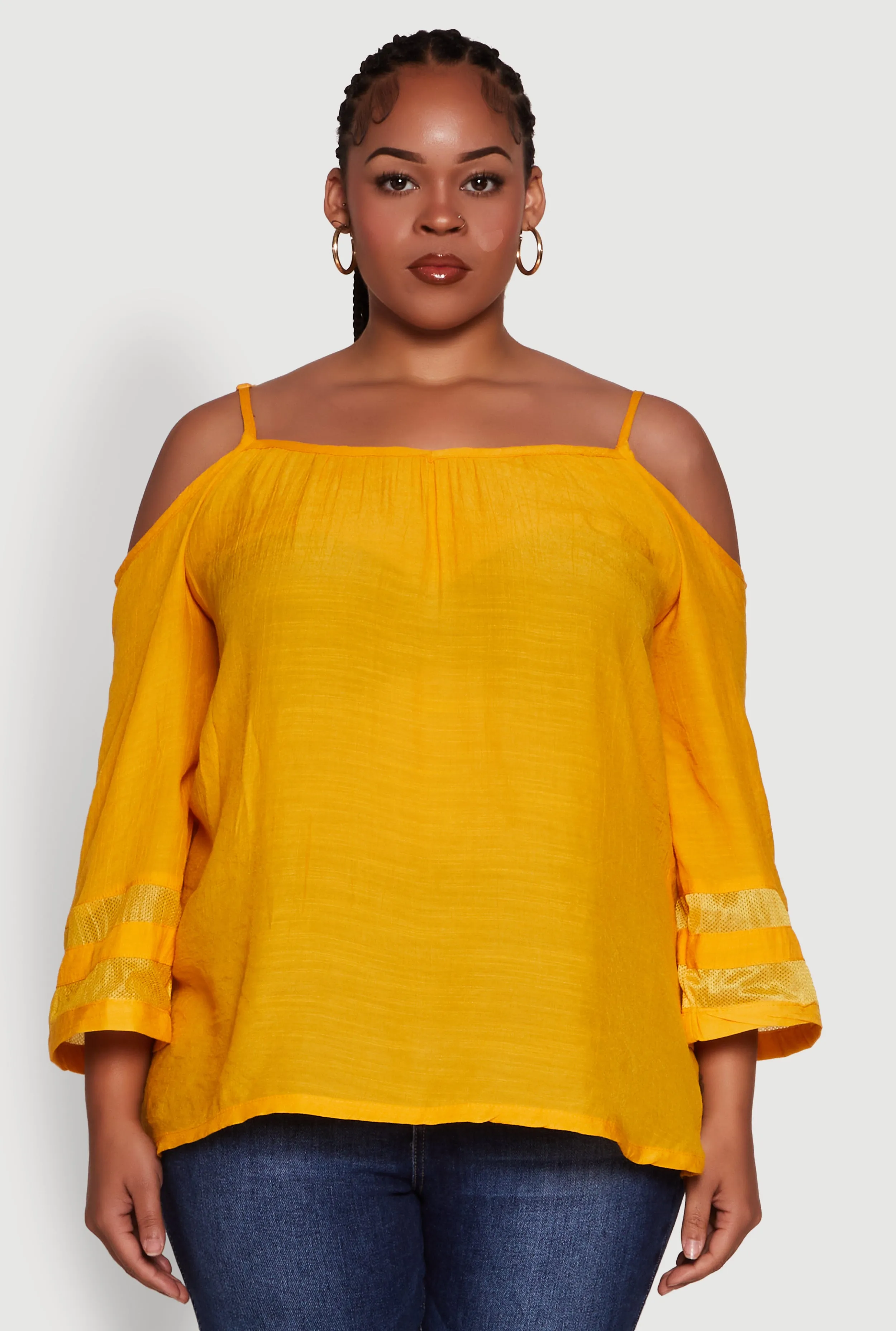 Plus Size Chic Cold Shoulder Gauze Knit Top with Adjustable Straps sold by Rainbow product image thumbnail 2