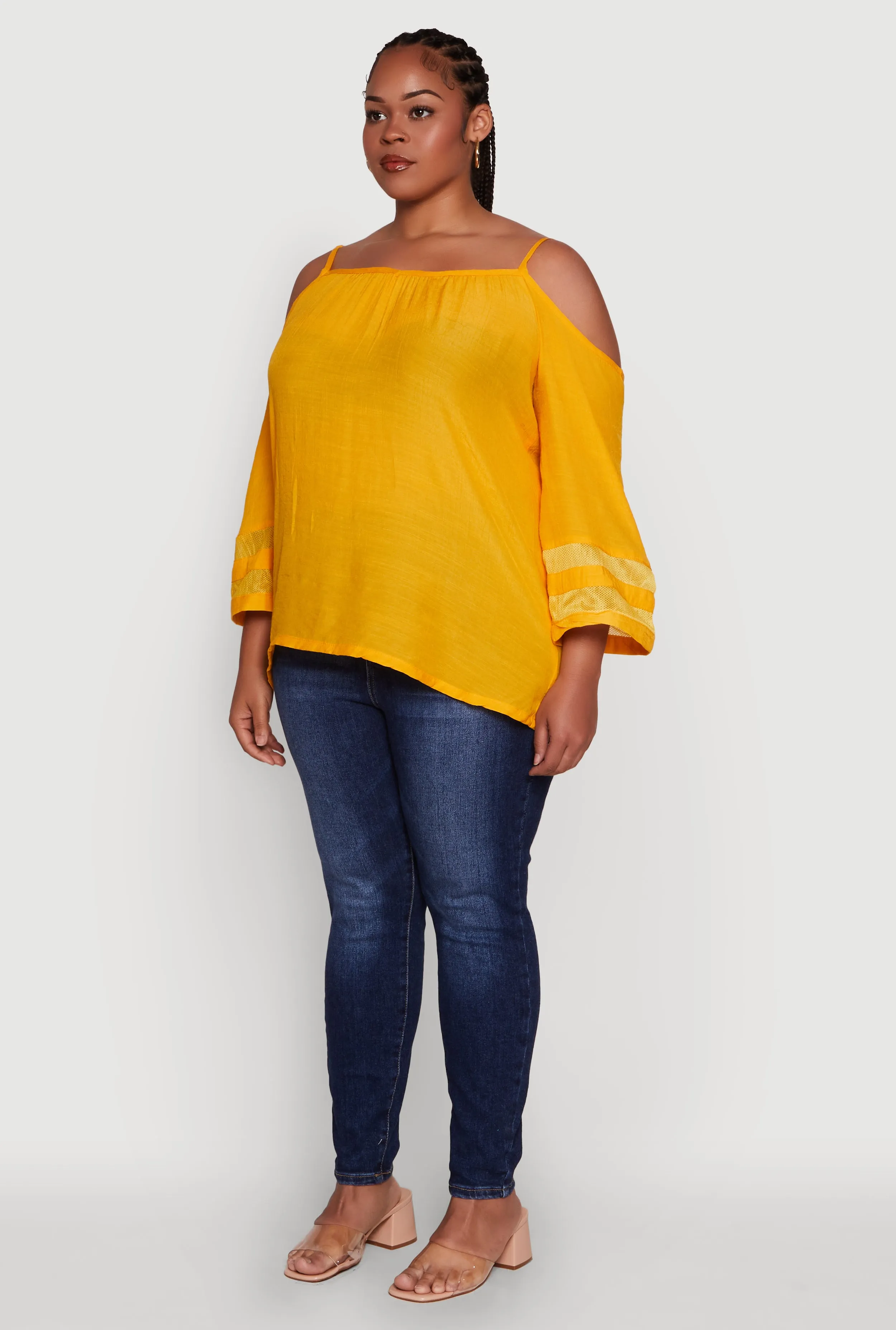 Plus Size Chic Cold Shoulder Gauze Knit Top with Adjustable Straps sold by Rainbow product image thumbnail 5