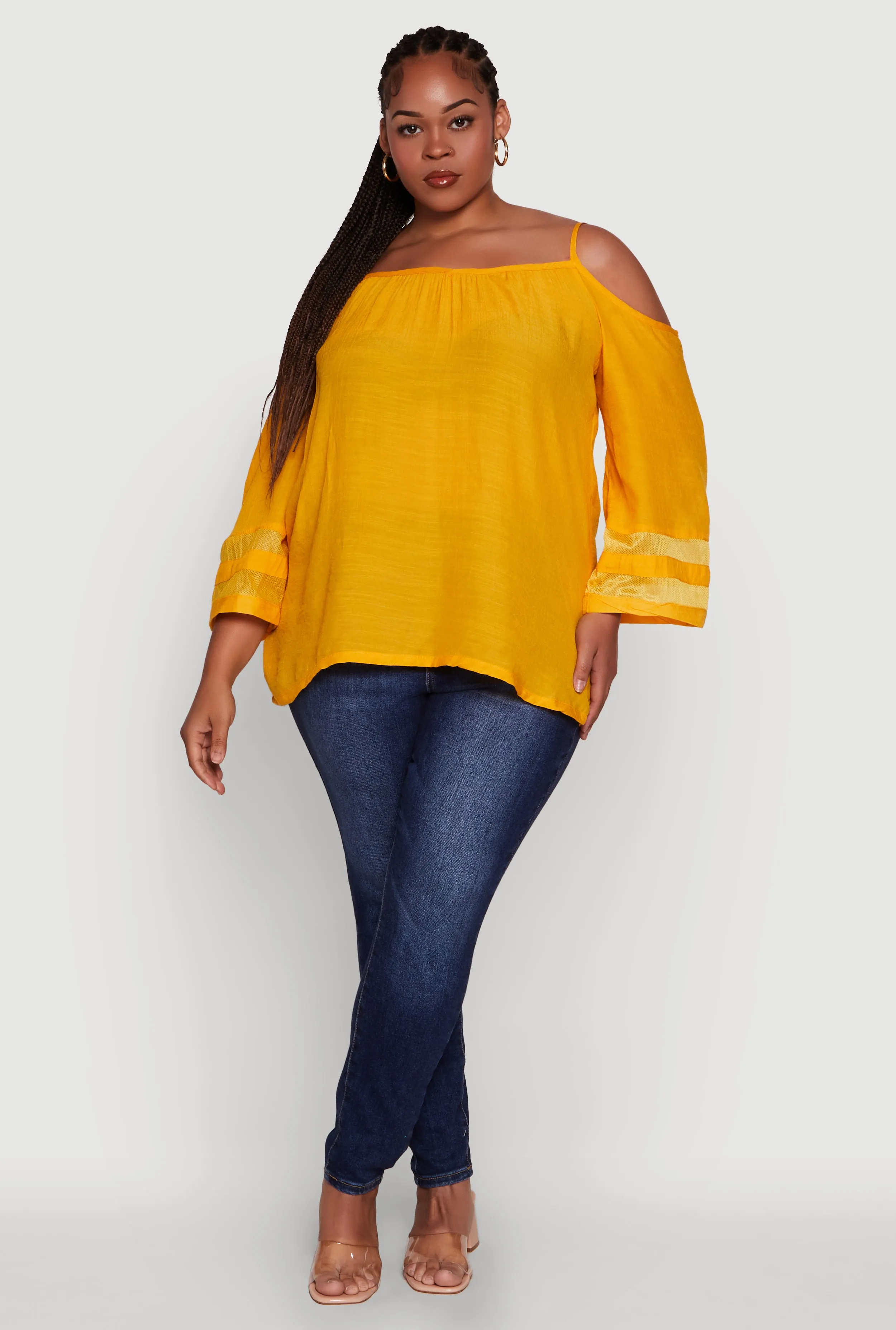 Plus Size Chic Cold Shoulder Gauze Knit Top with Adjustable Straps sold by Rainbow product image thumbnail 3