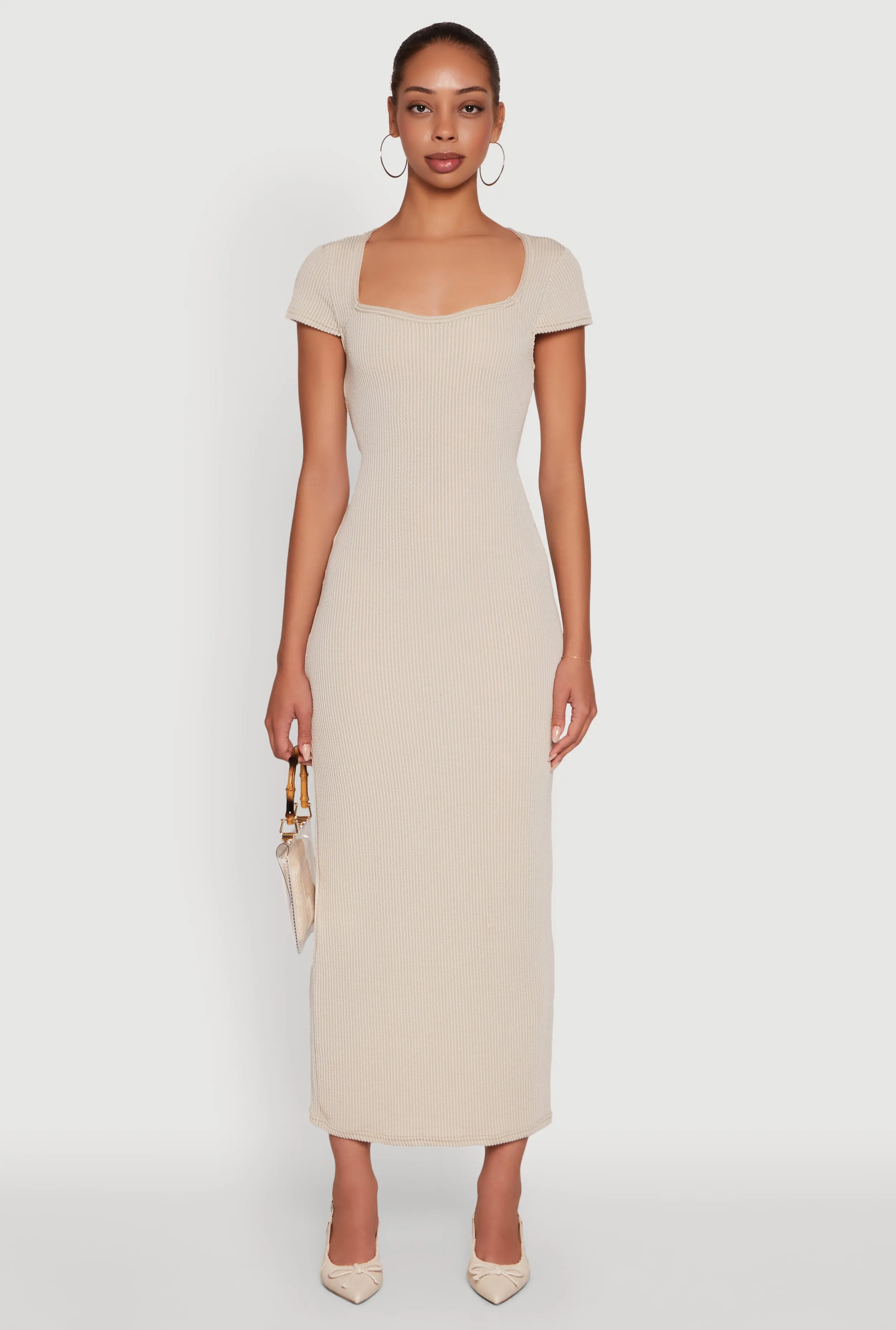 Trendy Textured Knit Tie Back Cut Out Maxi Dress sold by Rainbow product image thumbnail 2