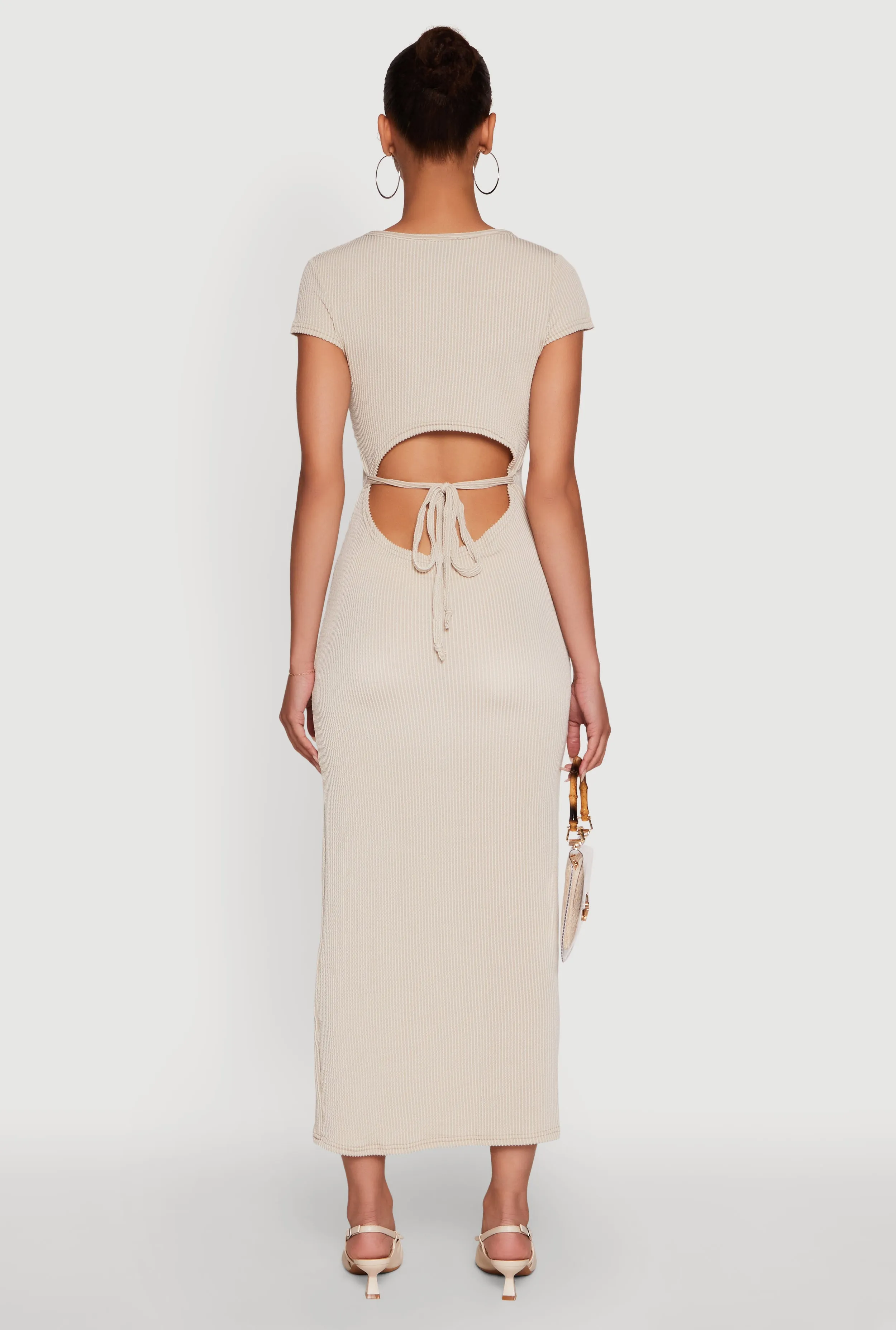 Trendy Textured Knit Tie Back Cut Out Maxi Dress sold by Rainbow product image thumbnail 5