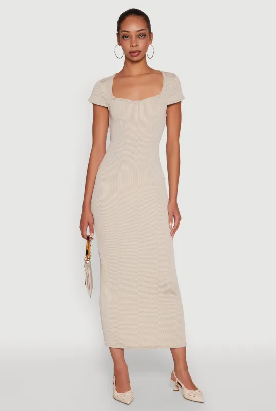 Trendy Textured Knit Tie Back Cut Out Maxi Dress sold by Rainbow