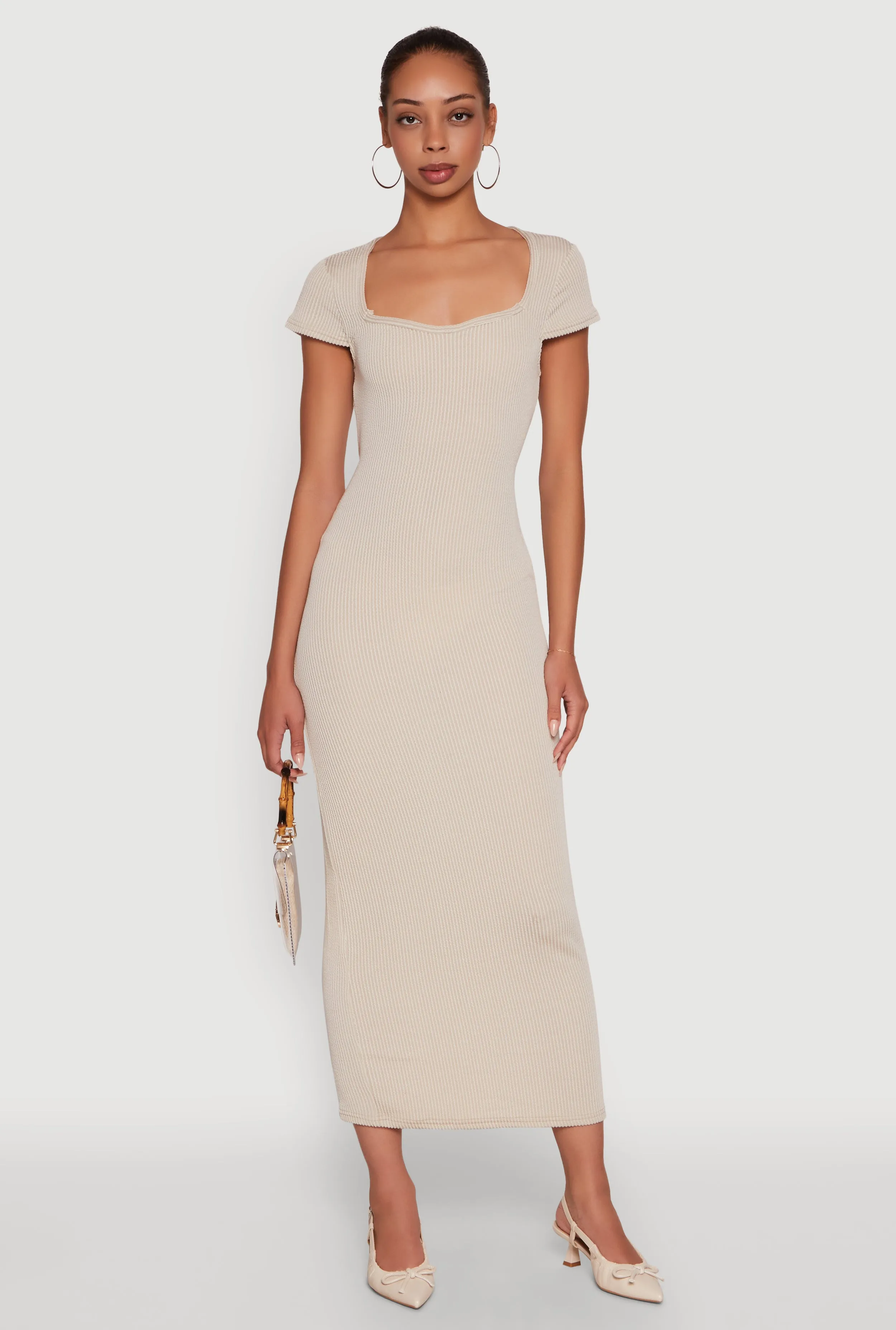 Trendy Textured Knit Tie Back Cut Out Maxi Dress sold by Rainbow