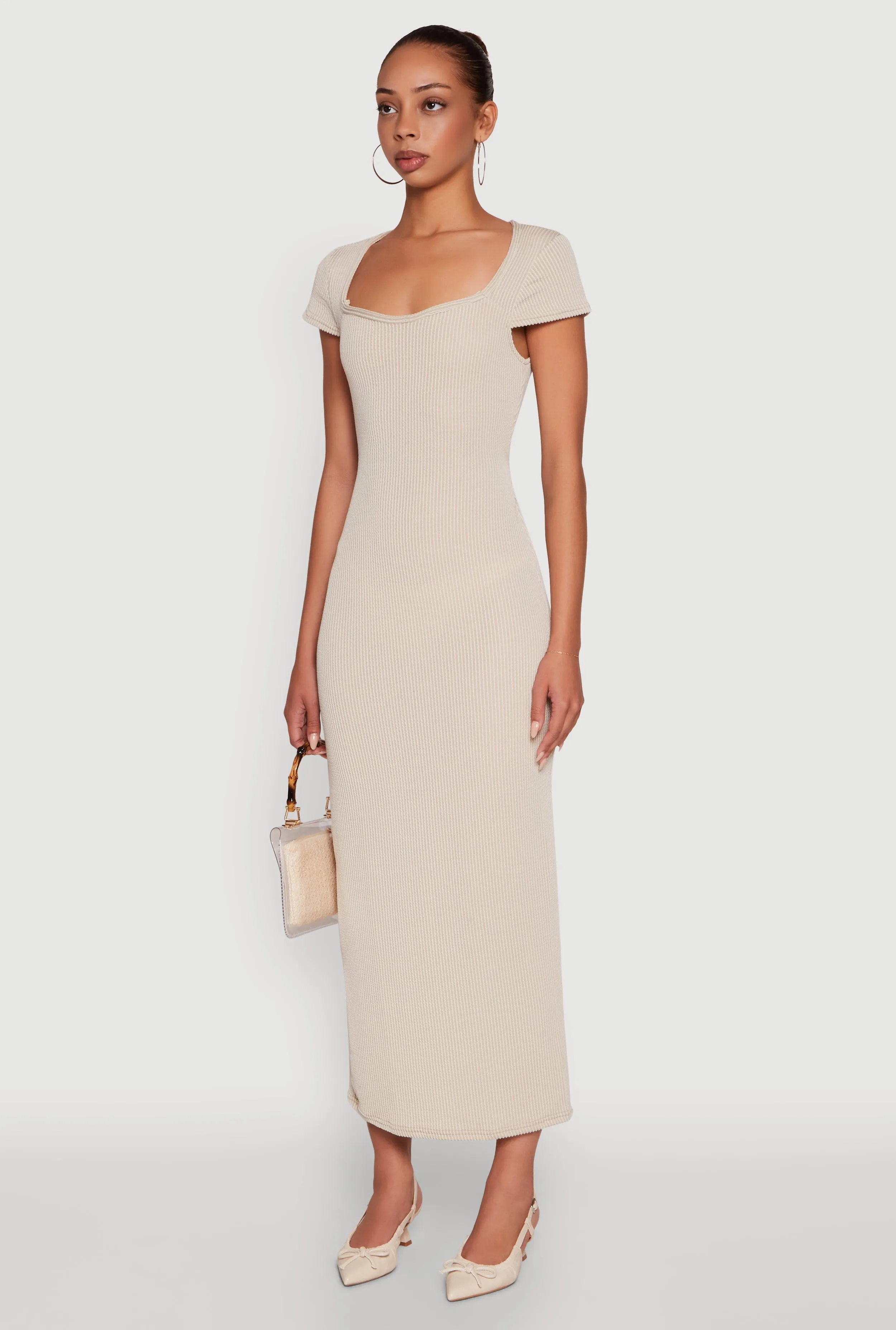 Trendy Textured Knit Tie Back Cut Out Maxi Dress sold by Rainbow product image thumbnail 3