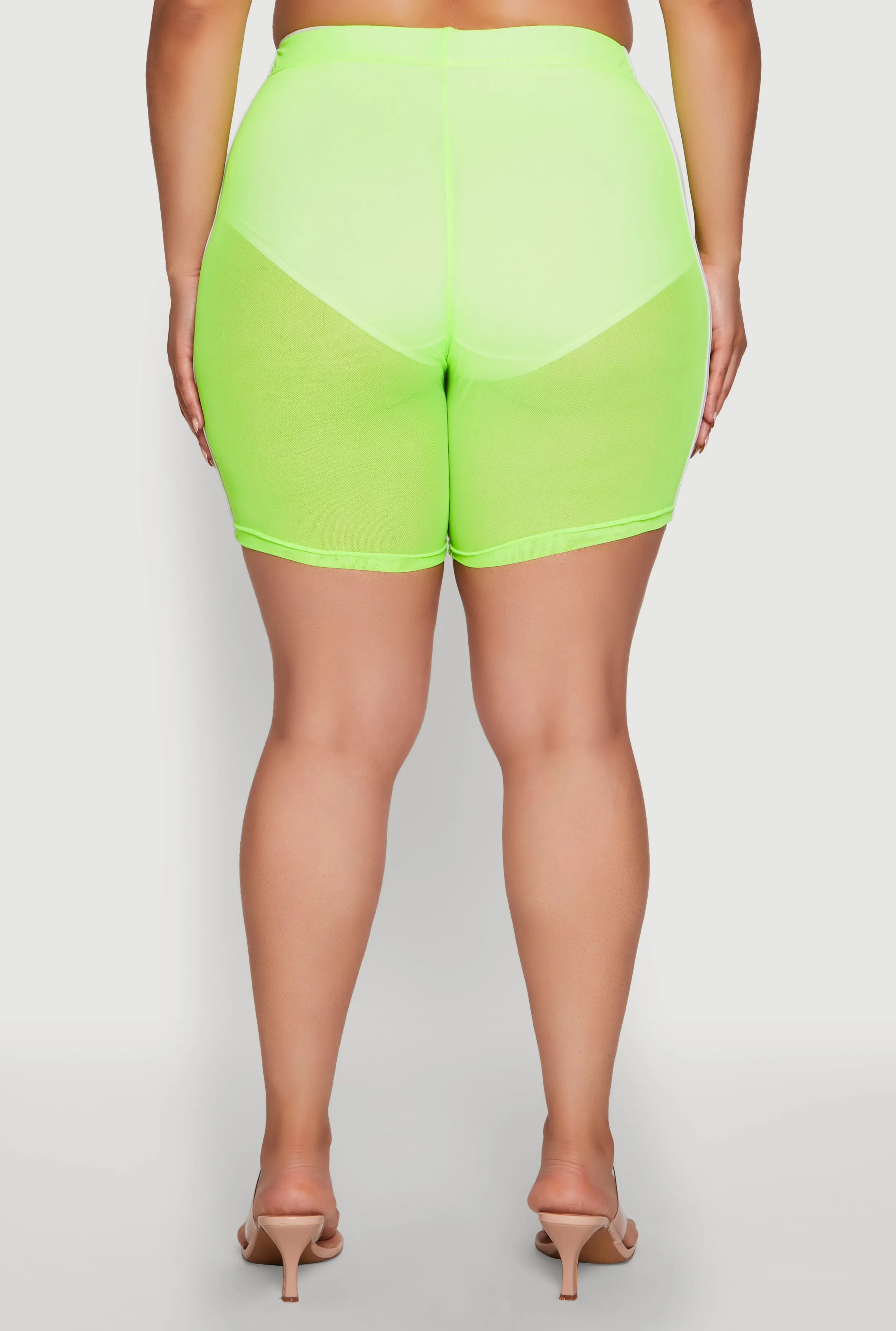 Plus Size Mesh High Waisted Bike Shorts with Varsity Stripe Details sold by Rainbow product image thumbnail 5