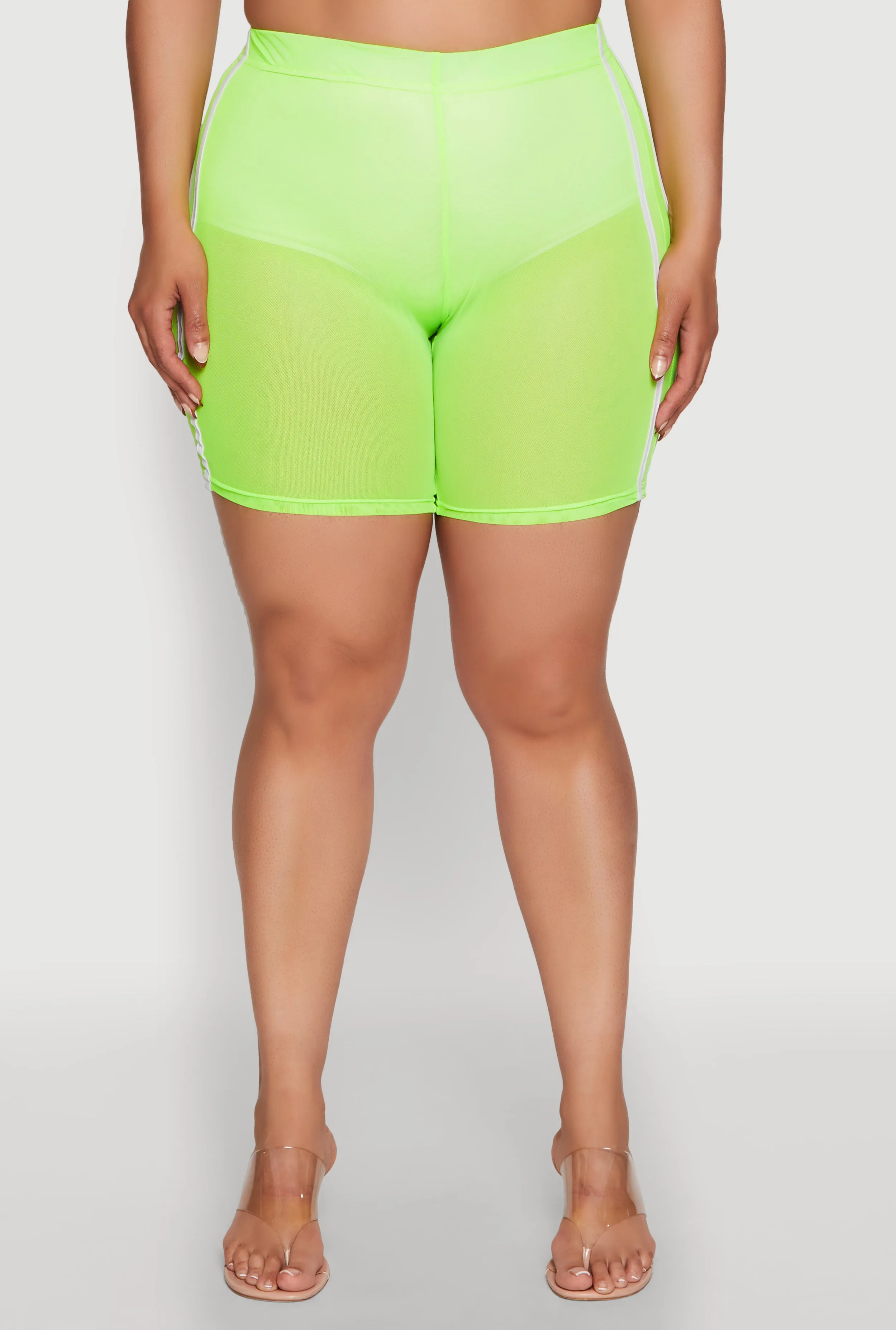 Plus Size Mesh High Waisted Bike Shorts with Varsity Stripe Details sold by Rainbow product image thumbnail 3