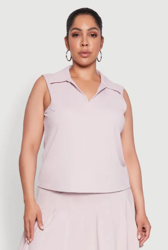 Plus Size Active Sleeveless Polo Top sold by Rainbow