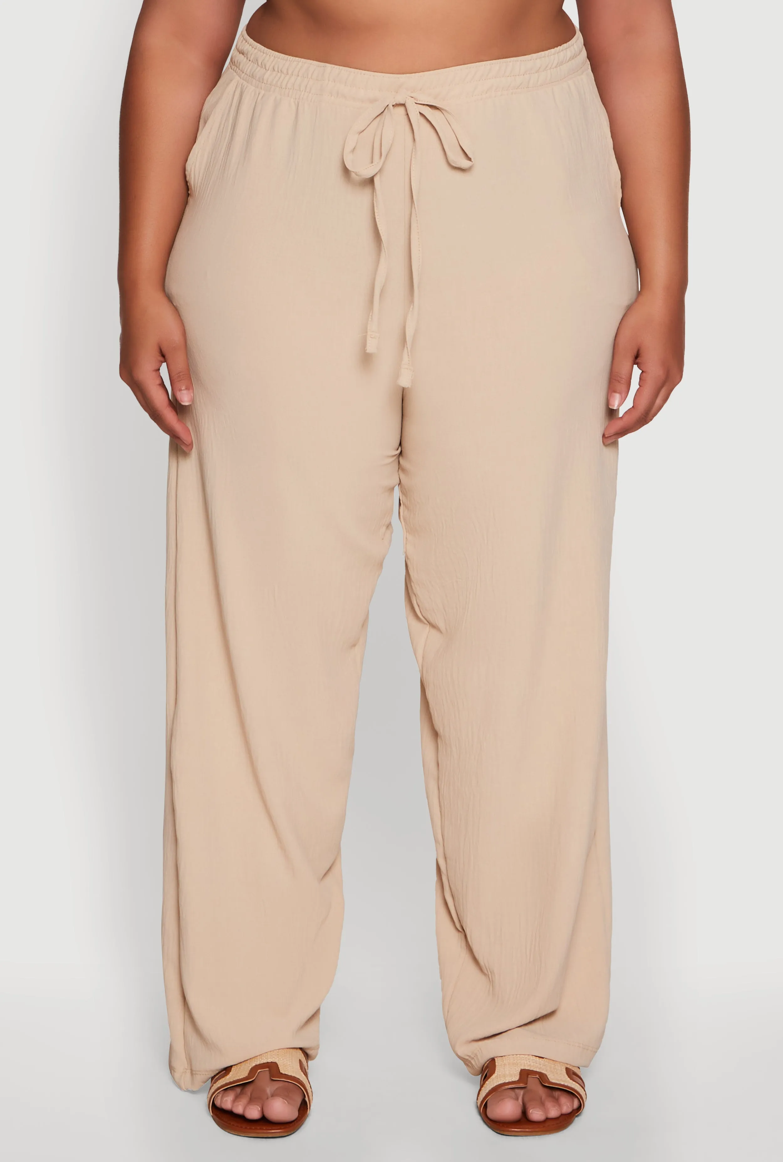 Plus Size Drawstring Detail High Waisted Palazzo Pants sold by Rainbow product image thumbnail 3