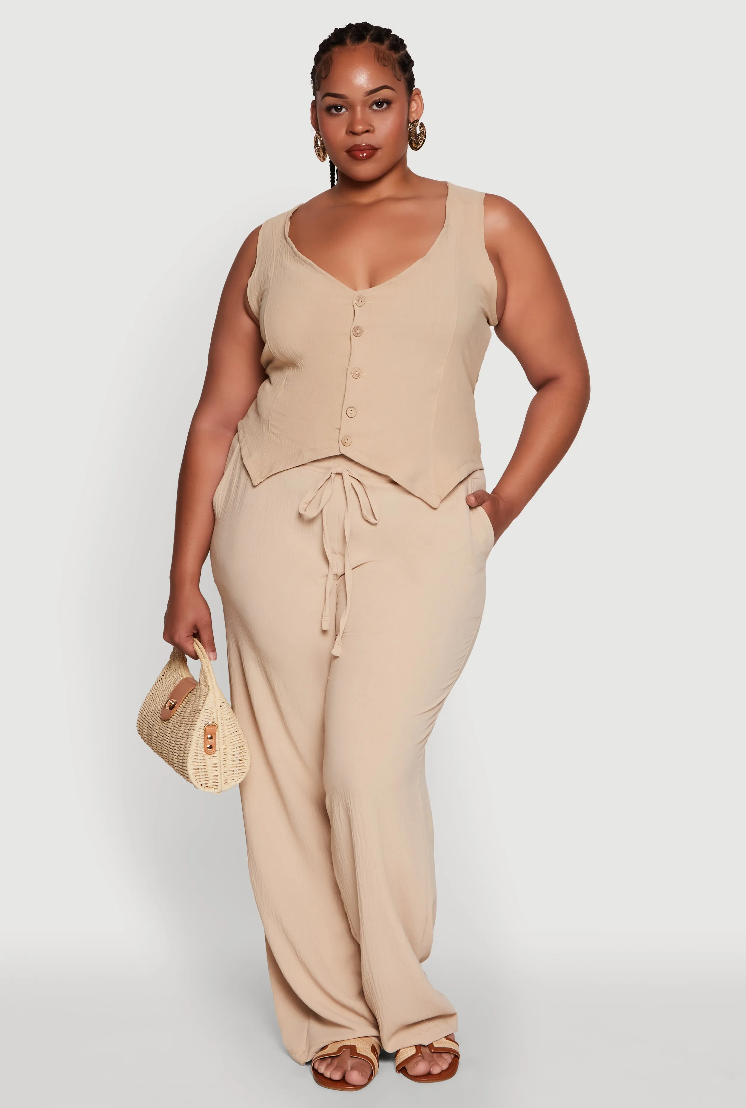 Plus Size Drawstring Detail High Waisted Palazzo Pants sold by Rainbow product image thumbnail 2