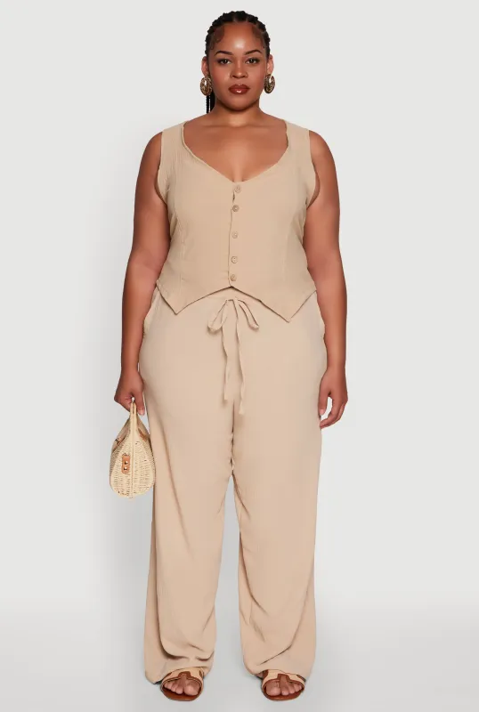 Plus Size Drawstring Detail High Waisted Palazzo Pants sold by Rainbow
