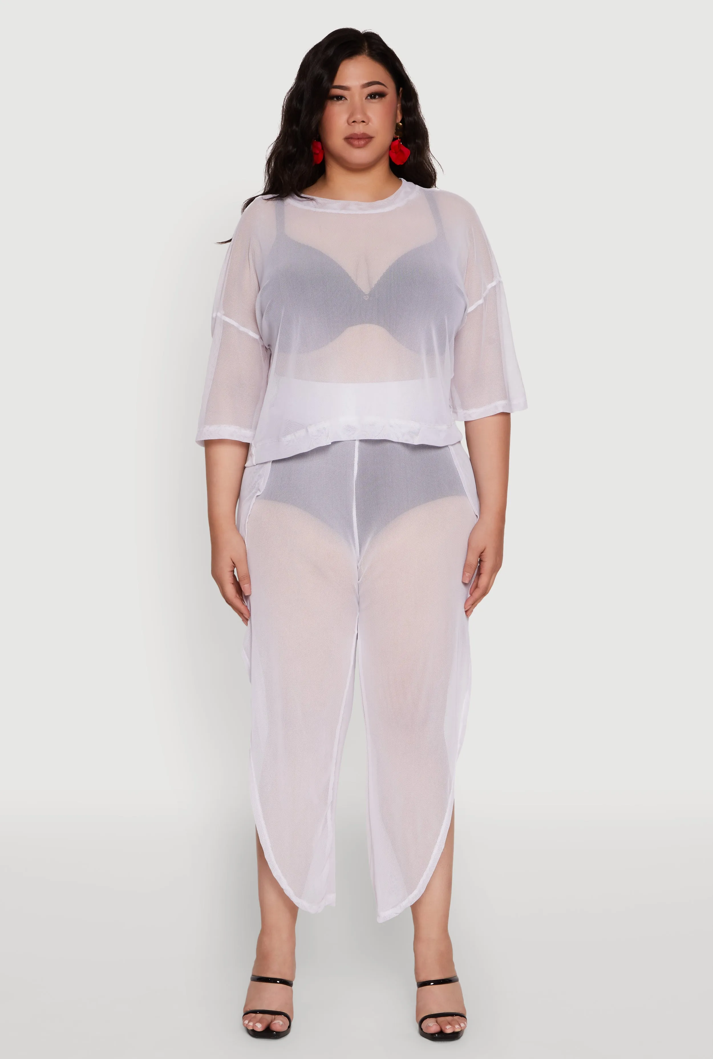 Plus Size Trendy Mesh Crew Neck Short Sleeve Top sold by Rainbow product image thumbnail 2