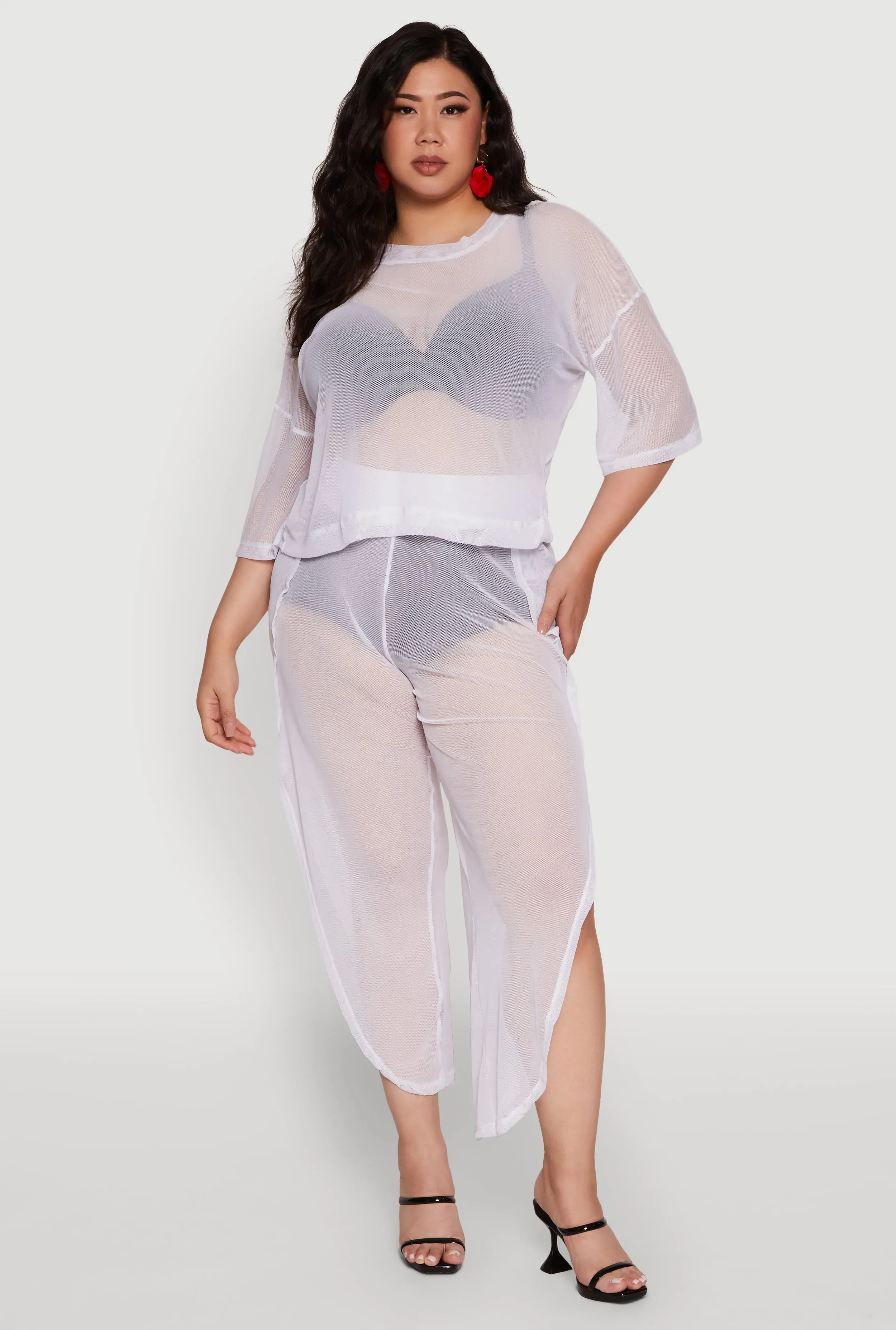 Plus Size Trendy Mesh Crew Neck Short Sleeve Top sold by Rainbow product image thumbnail 3