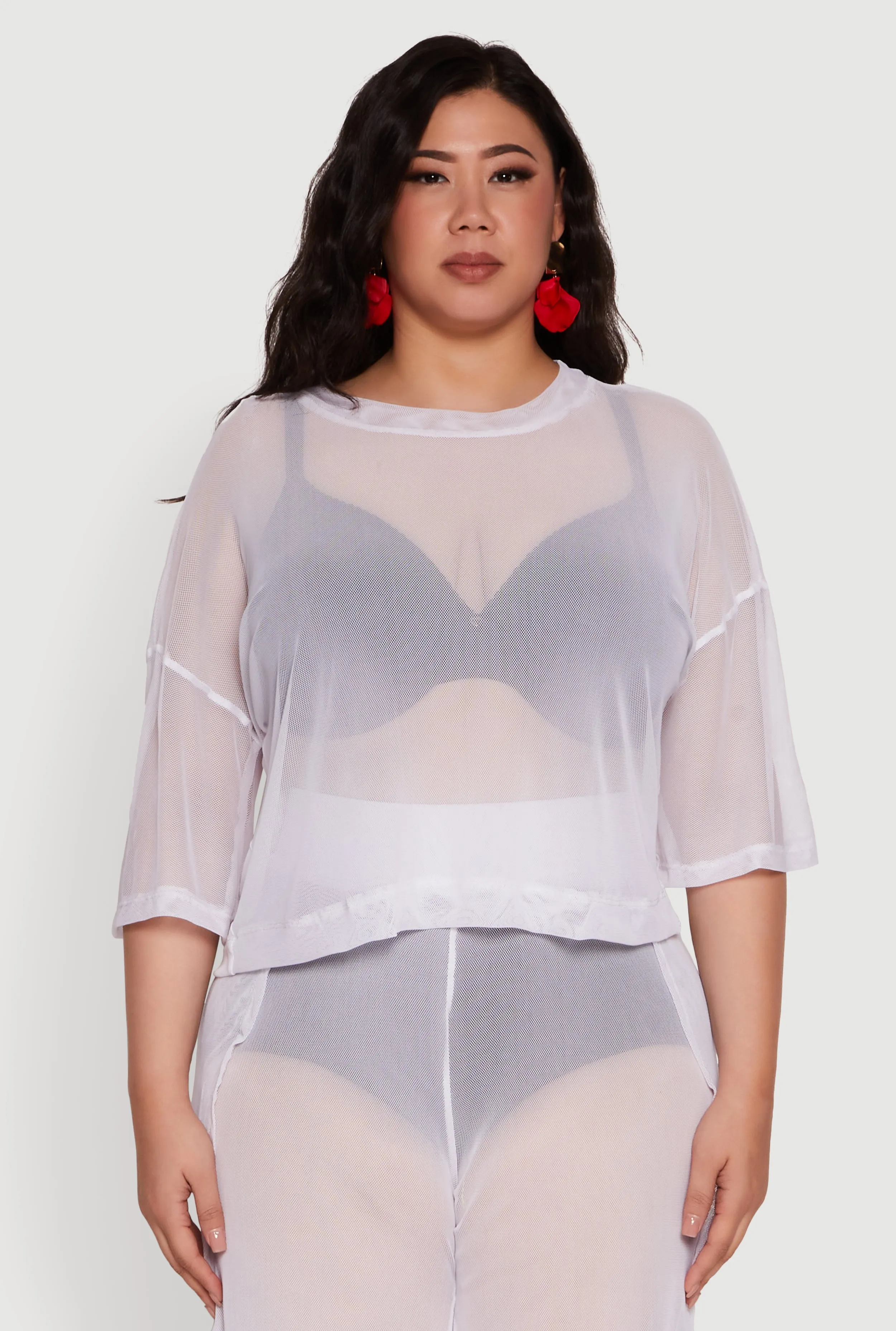 Plus Size Trendy Mesh Crew Neck Short Sleeve Top sold by Rainbow