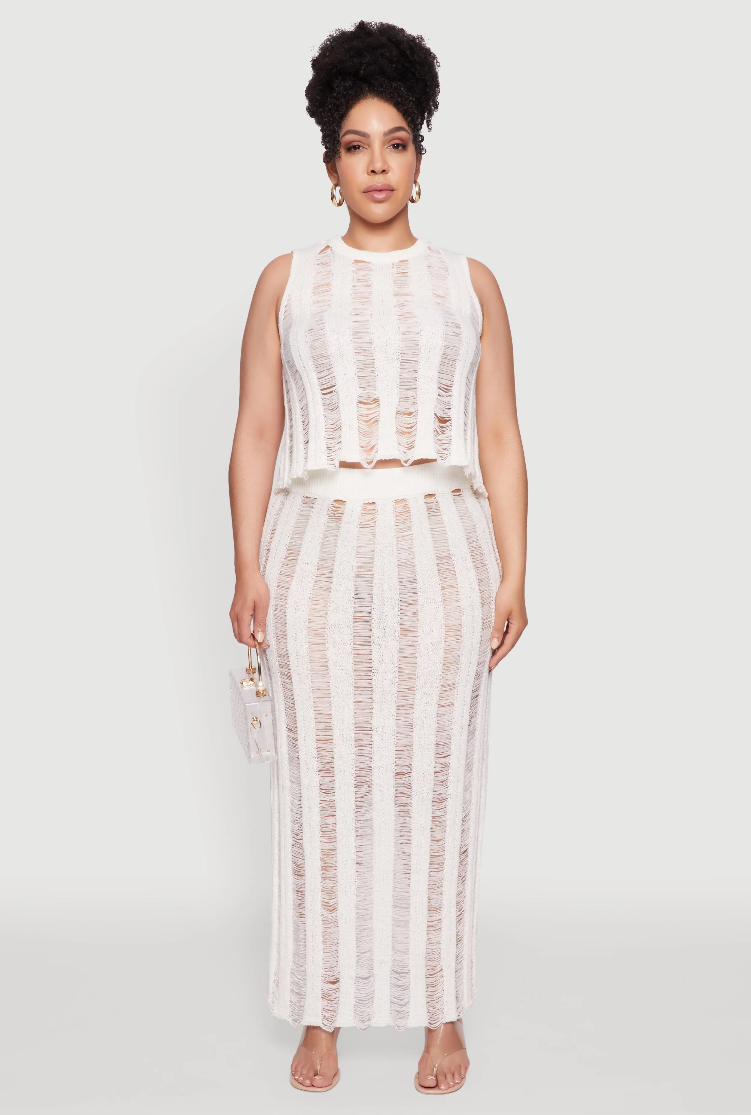 Plus Size Stylish High Neck Shadow Stripe Crop Top sold by Rainbow product image thumbnail 3