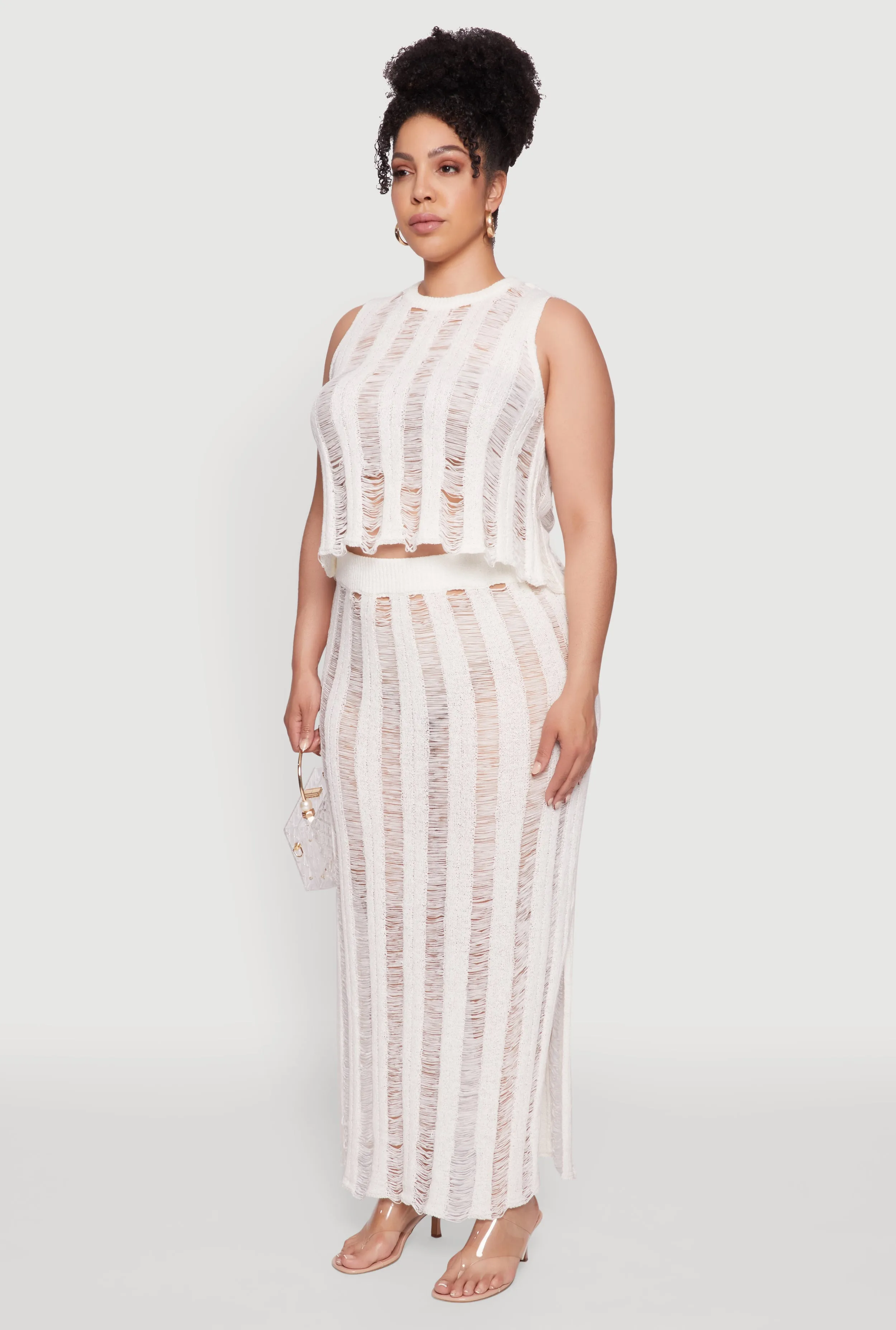 Plus Size Stylish High Neck Shadow Stripe Crop Top sold by Rainbow product image thumbnail 5