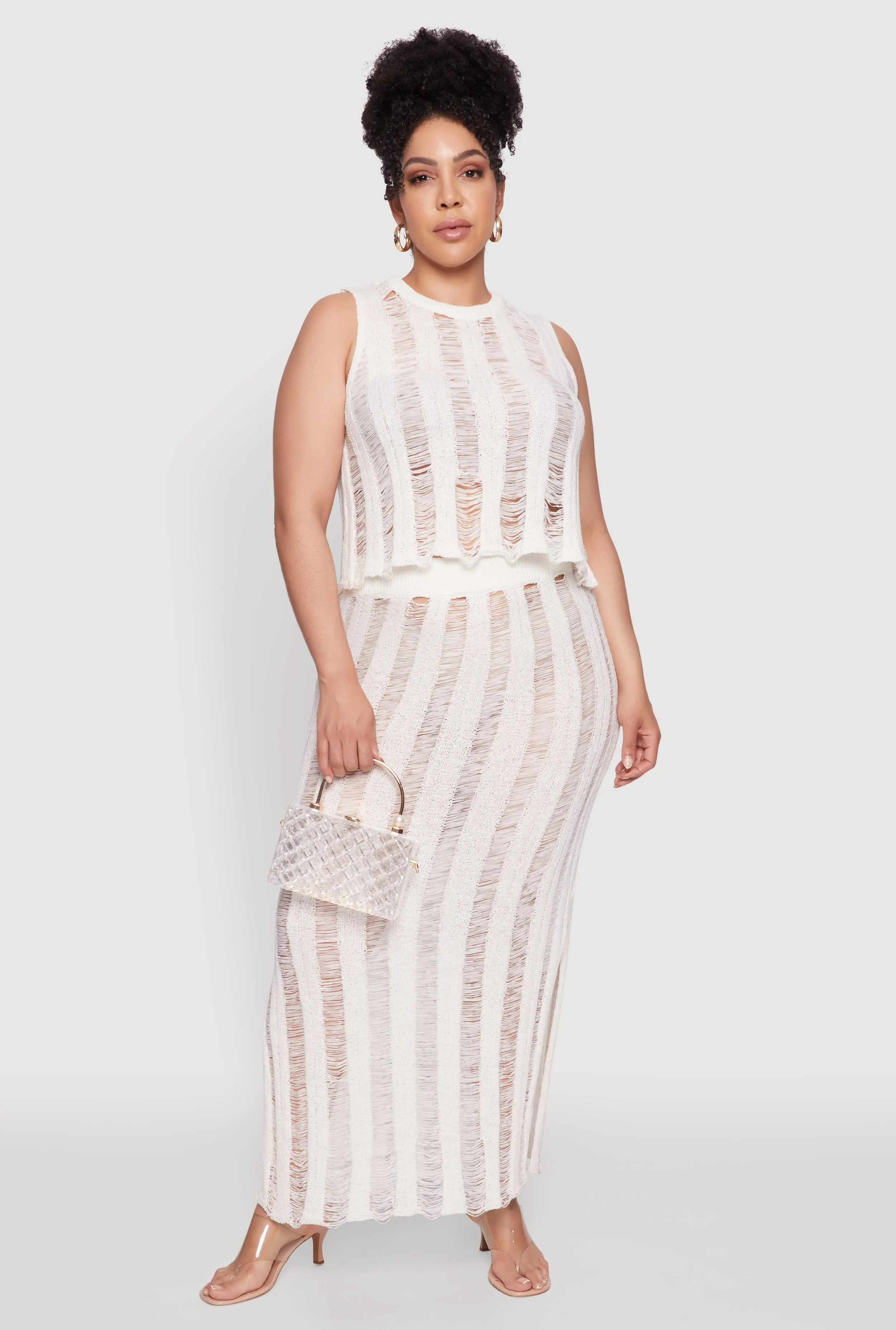 Plus Size Stylish High Neck Shadow Stripe Crop Top sold by Rainbow product image thumbnail 2