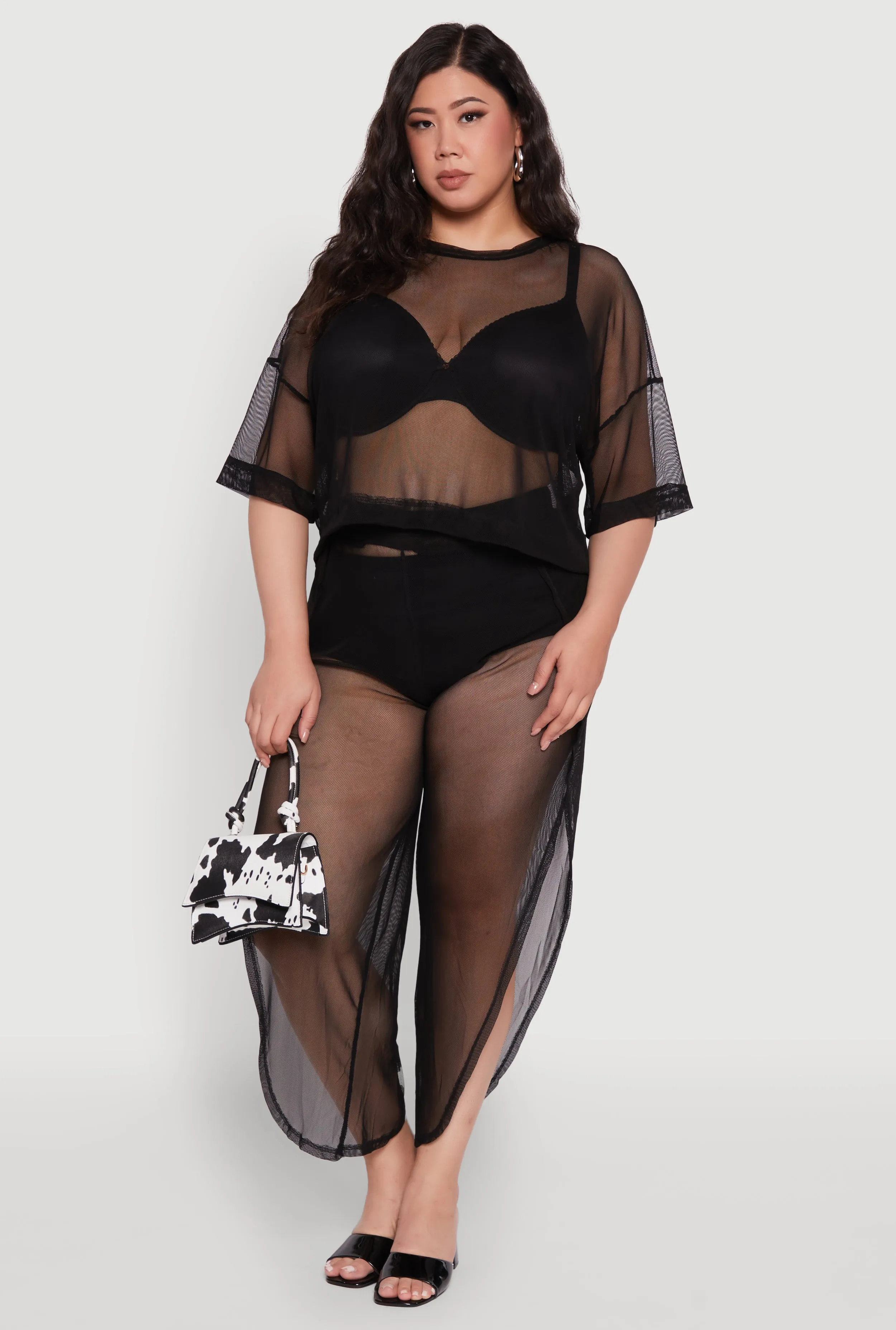 Plus Size Trendy Mesh Crew Neck Short Sleeve Top sold by Rainbow product image thumbnail 2