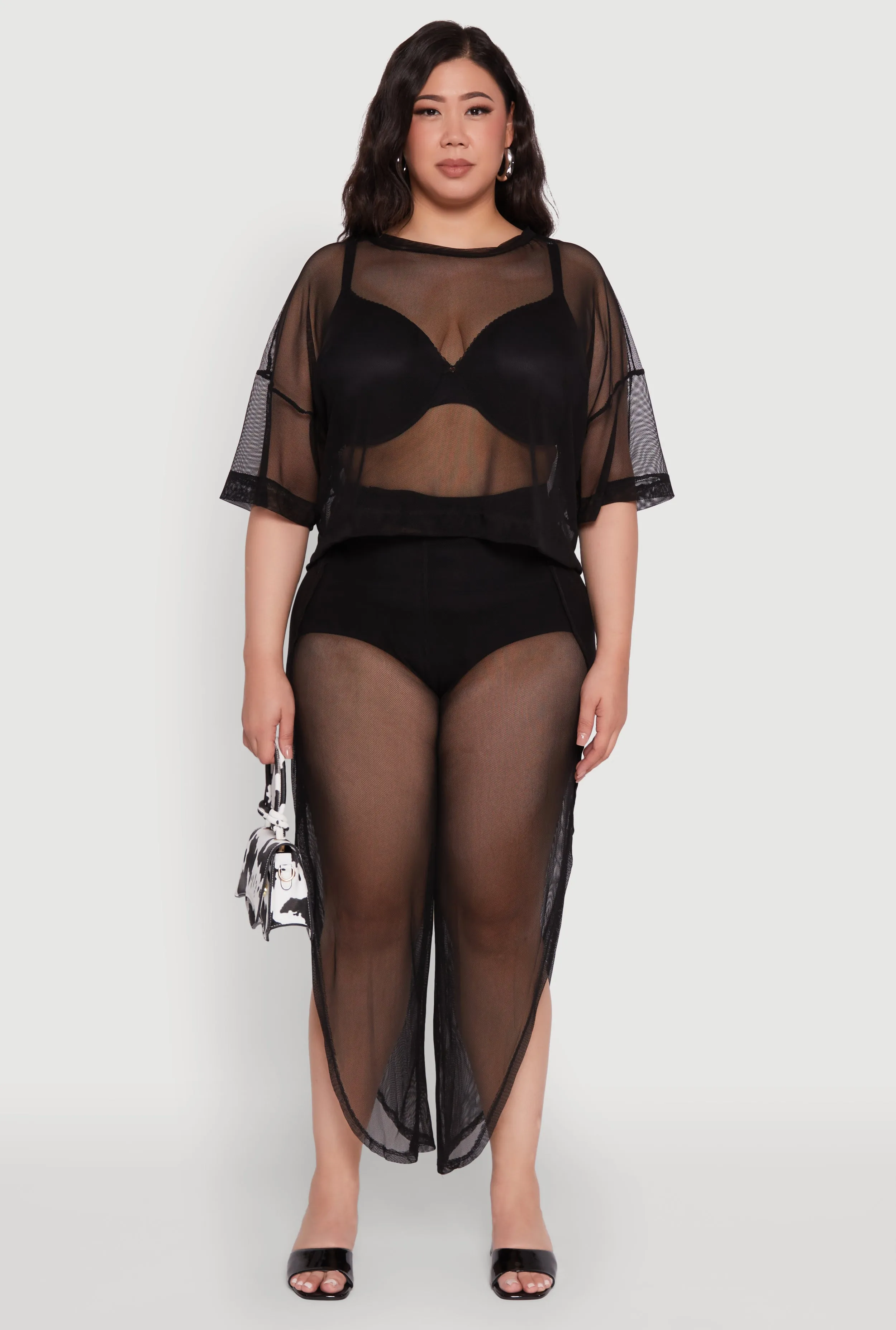 Plus Size Trendy Mesh Crew Neck Short Sleeve Top sold by Rainbow product image thumbnail 3