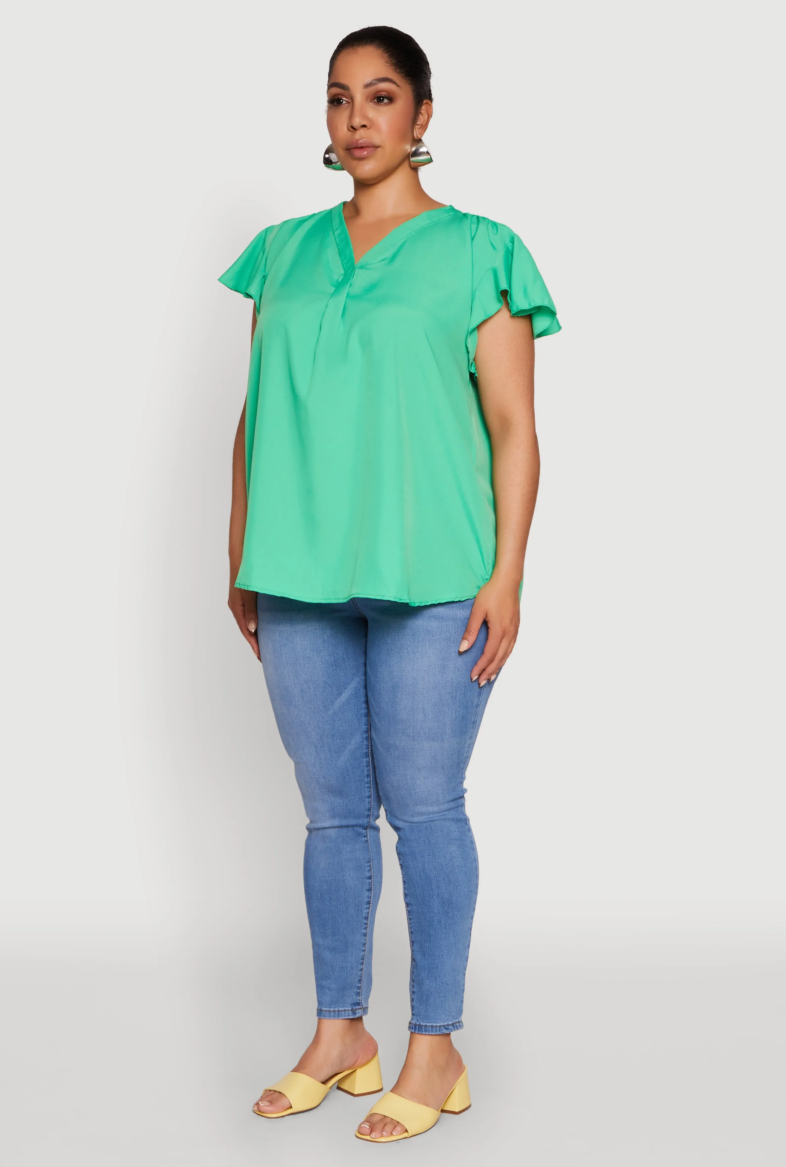 Plus Size Chic V Neck Flutter Sleeve Blouse sold by Rainbow product image thumbnail 5