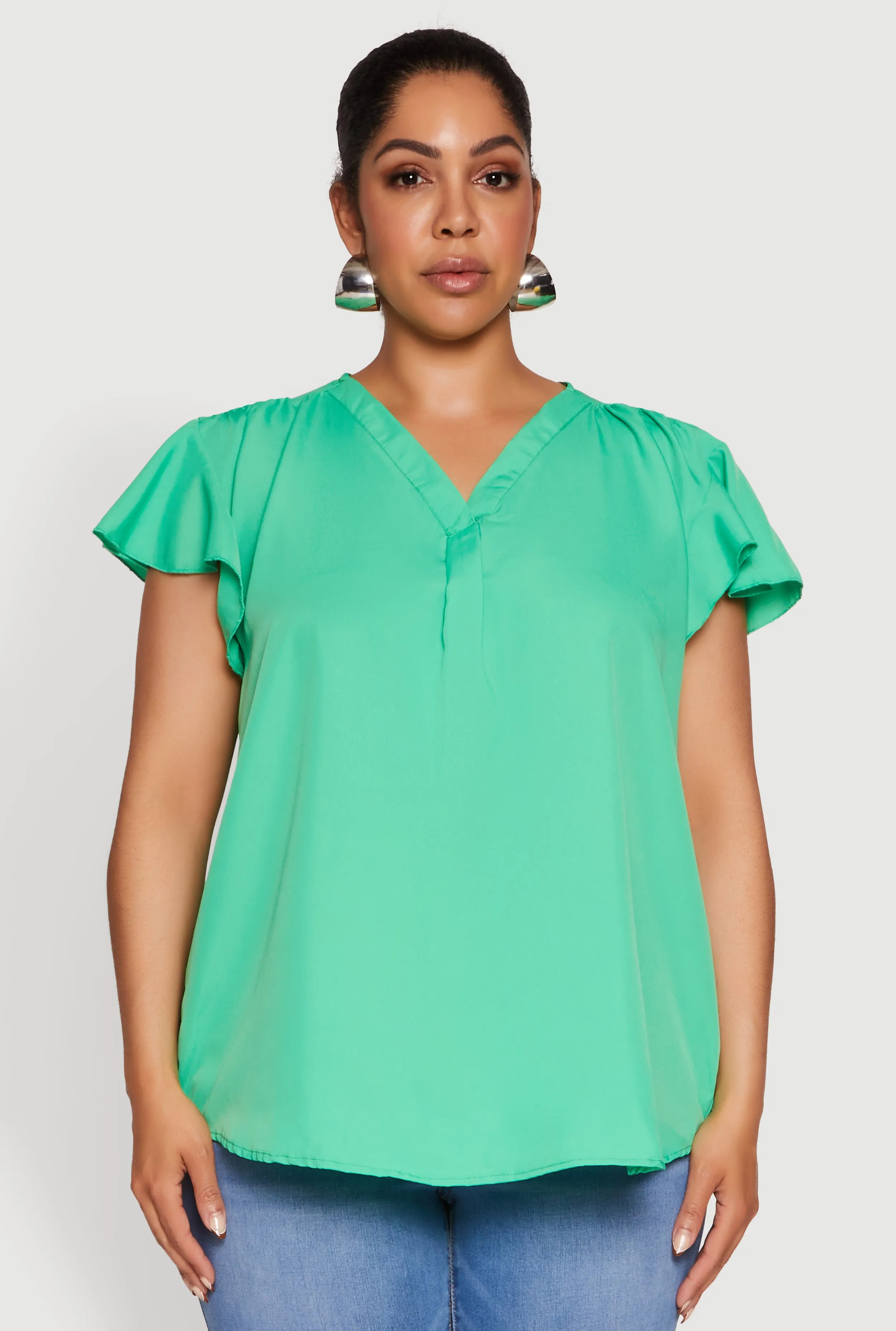 Plus Size Chic V Neck Flutter Sleeve Blouse sold by Rainbow product image thumbnail 2