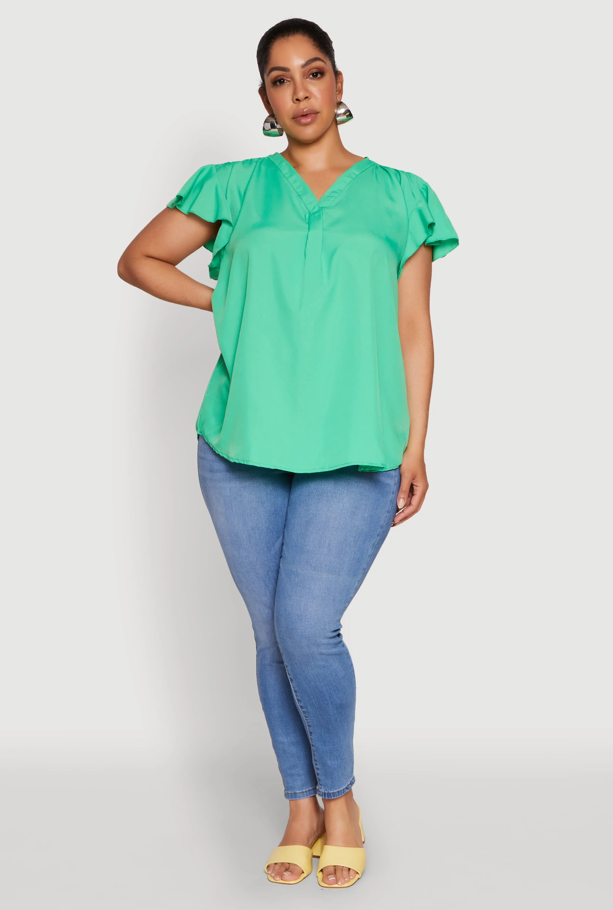 Plus Size Chic V Neck Flutter Sleeve Blouse sold by Rainbow product image thumbnail 3