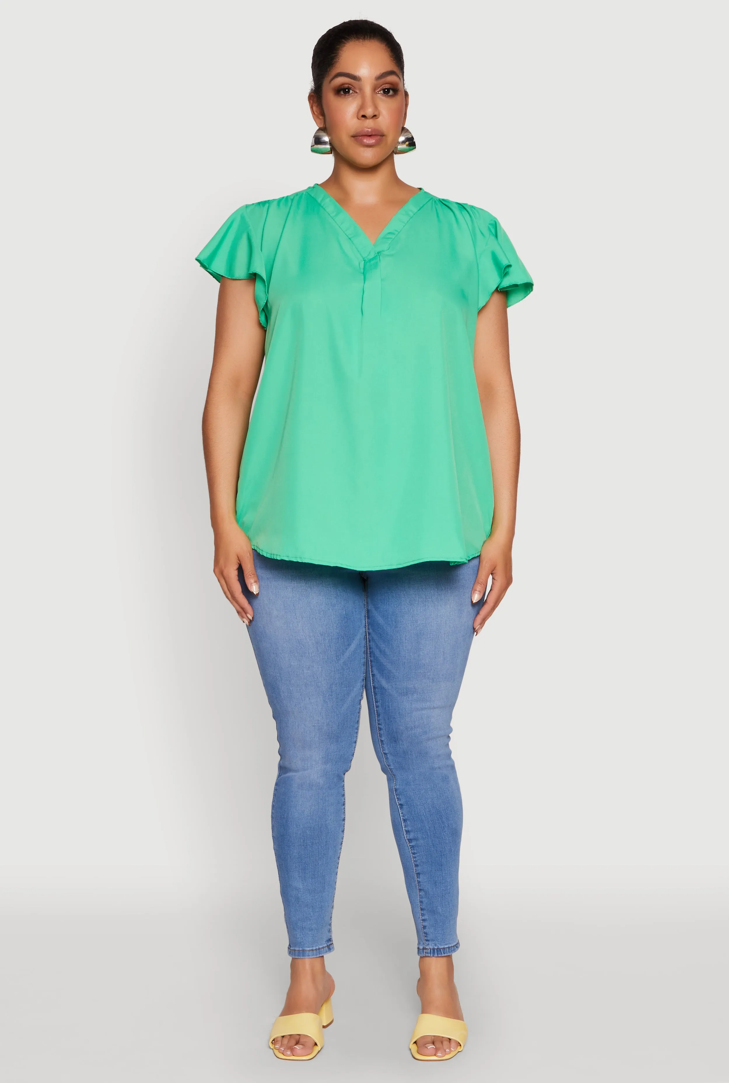 Plus Size Chic V Neck Flutter Sleeve Blouse sold by Rainbow
