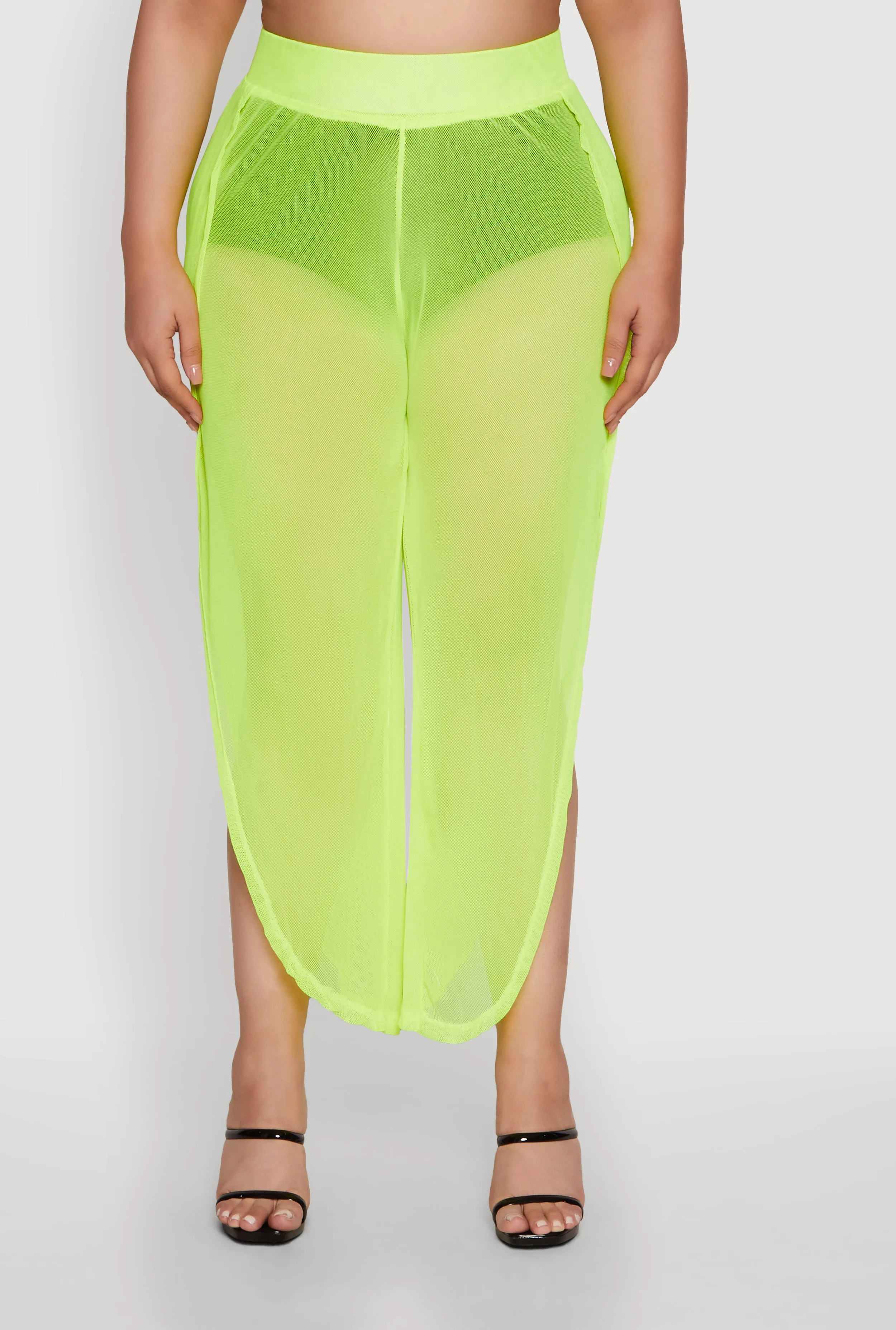 Plus Size Trendy High Waist Side Slit Mesh Palazzo Pants sold by Rainbow product image thumbnail 3