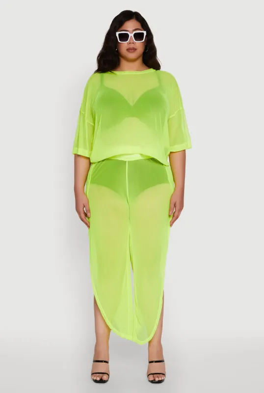 Plus Size Trendy High Waist Side Slit Mesh Palazzo Pants sold by Rainbow