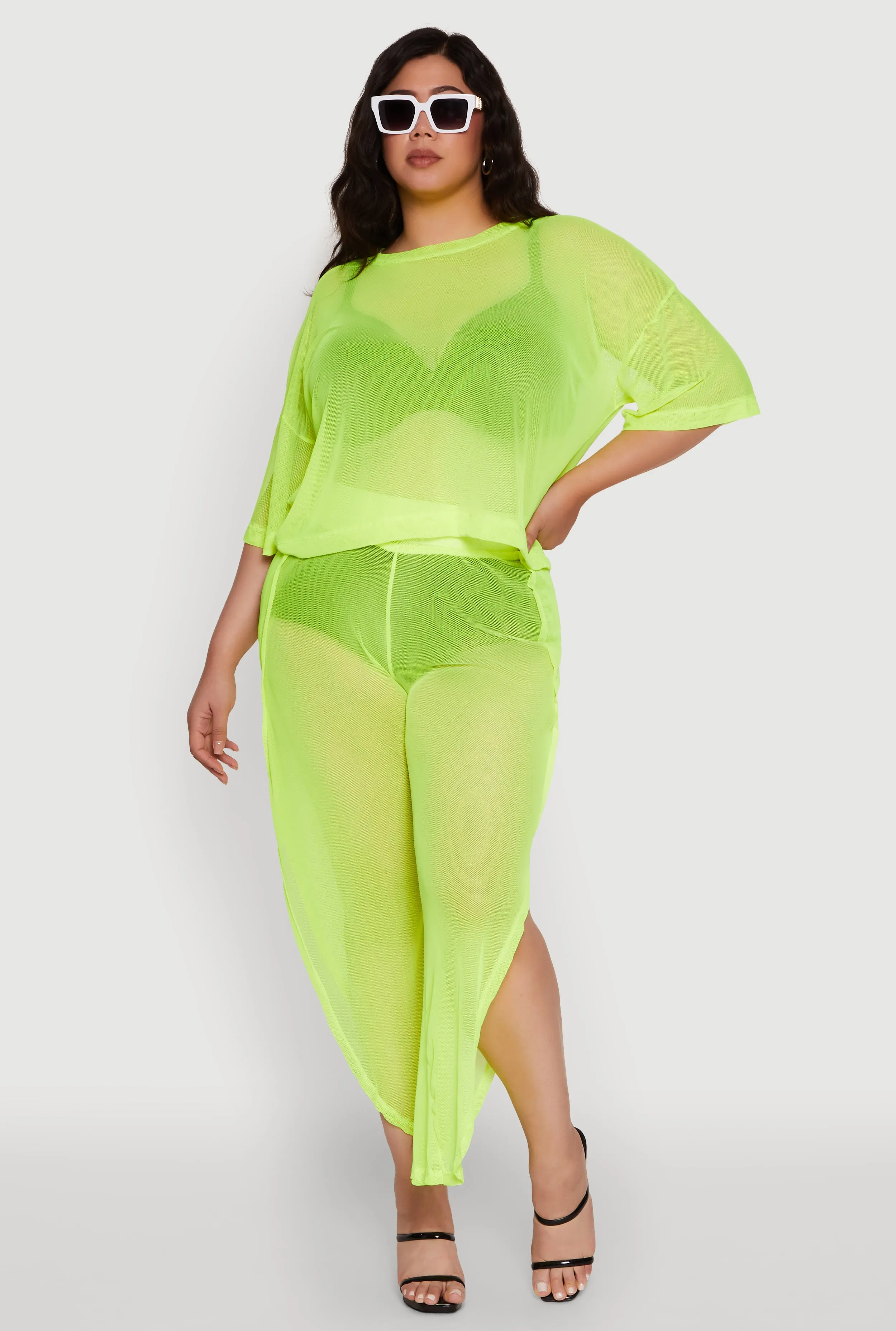 Plus Size Trendy High Waist Side Slit Mesh Palazzo Pants sold by Rainbow product image thumbnail 2