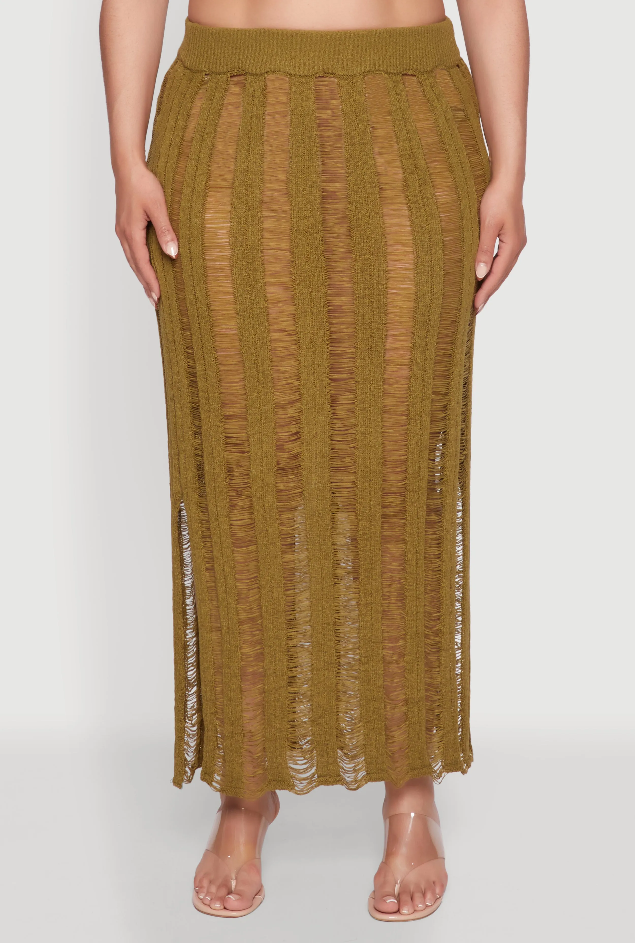 Plus Size Trendy Distressed High Waist Maxi Skirt sold by Rainbow product image thumbnail 3