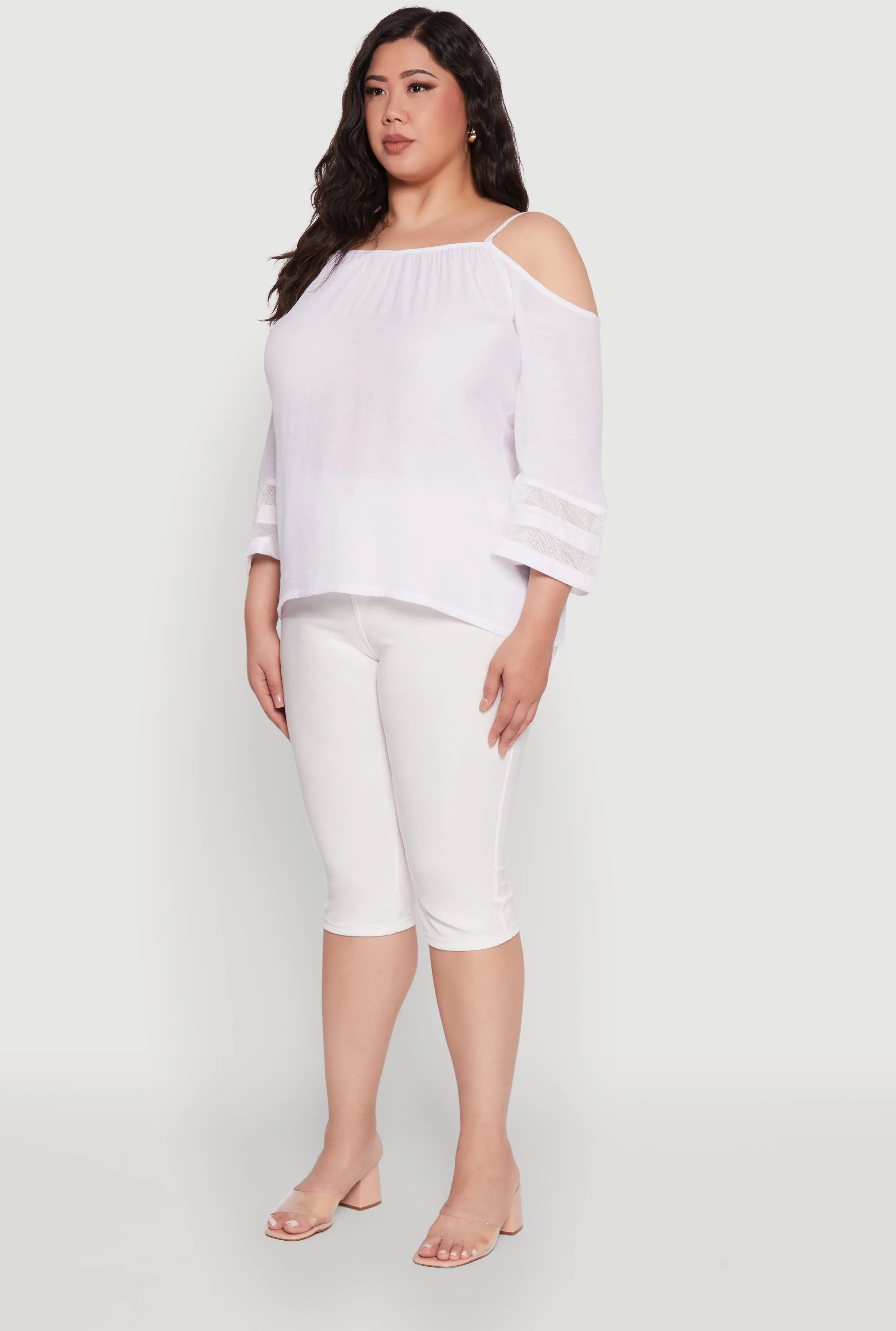 Plus Size Chic Cold Shoulder Gauze Knit Top with Adjustable Straps sold by Rainbow product image thumbnail 5