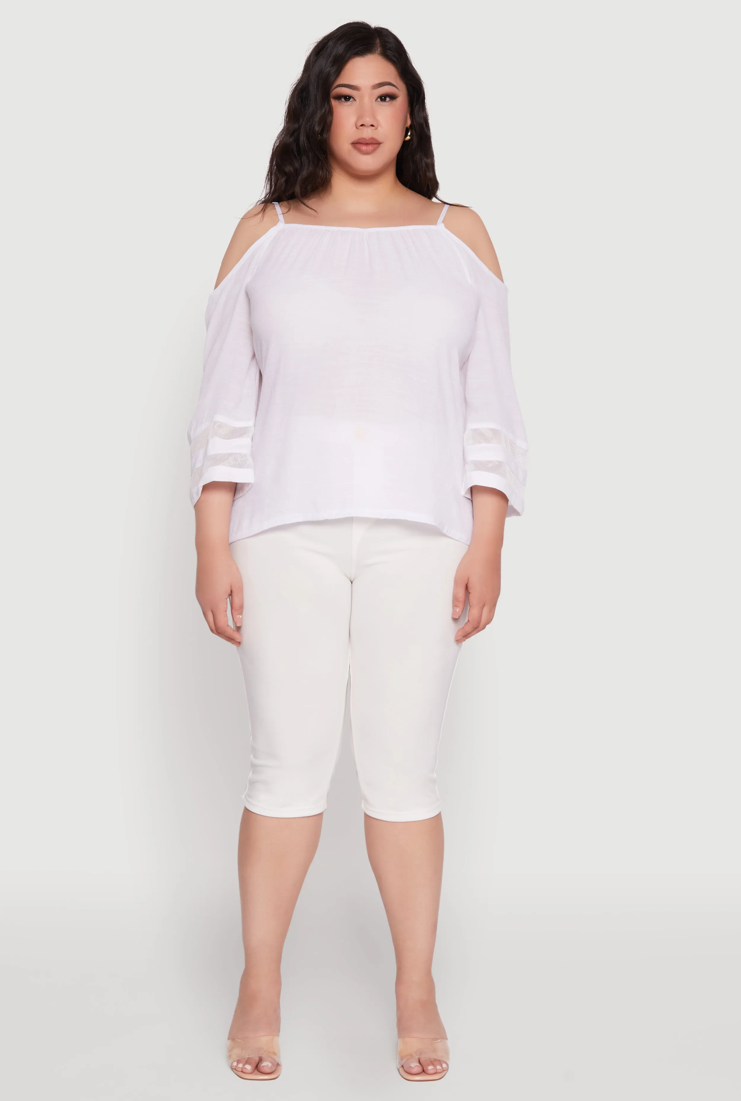 Plus Size Chic Cold Shoulder Gauze Knit Top with Adjustable Straps sold by Rainbow product image thumbnail 3