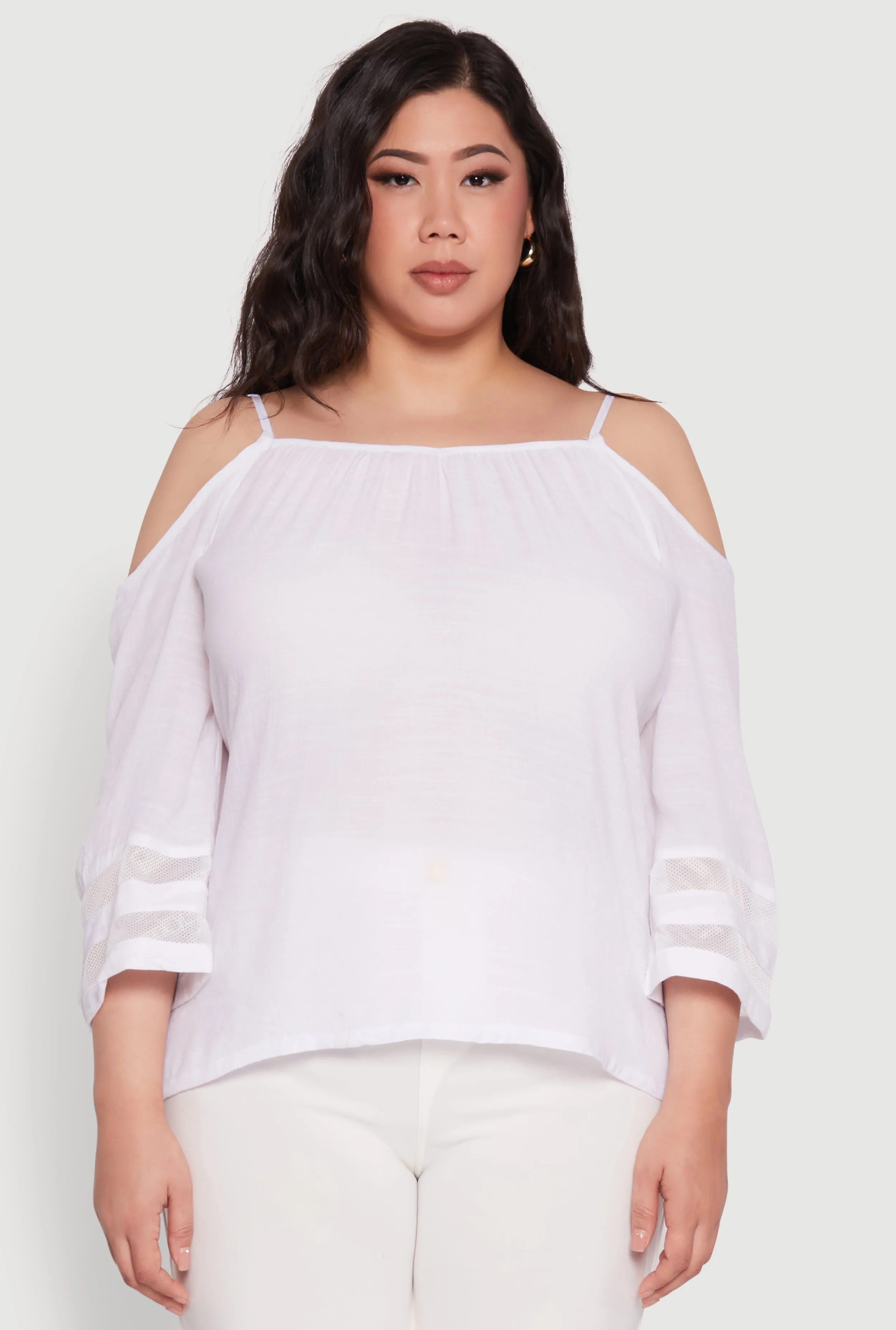 Plus Size Chic Cold Shoulder Gauze Knit Top with Adjustable Straps sold by Rainbow product image thumbnail 2