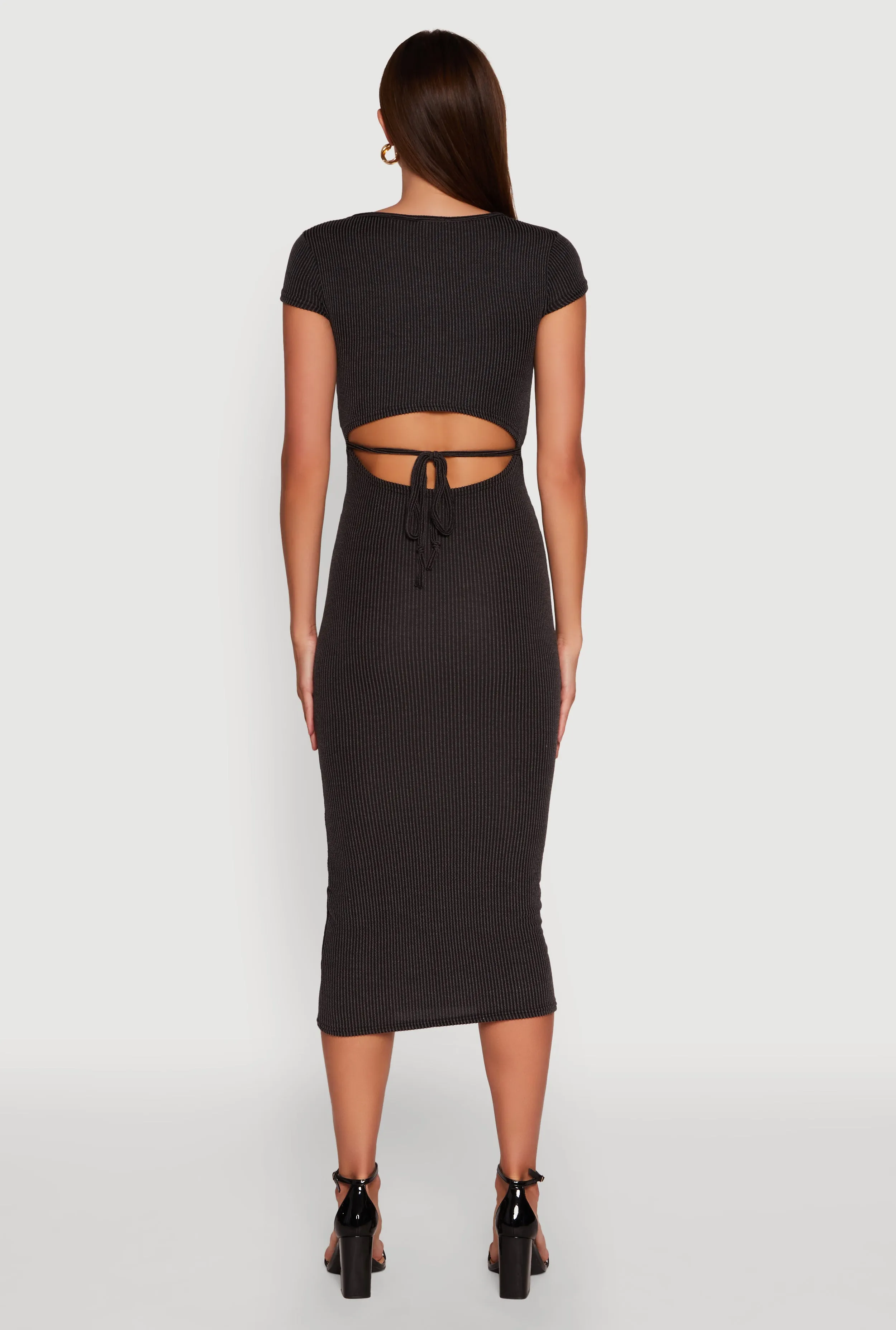 Trendy Textured Knit Tie Back Cut Out Maxi Dress sold by Rainbow product image thumbnail 5