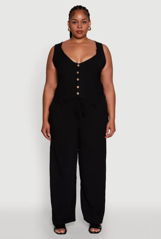 Plus Size Drawstring Detail High Waisted Palazzo Pants sold by Rainbow