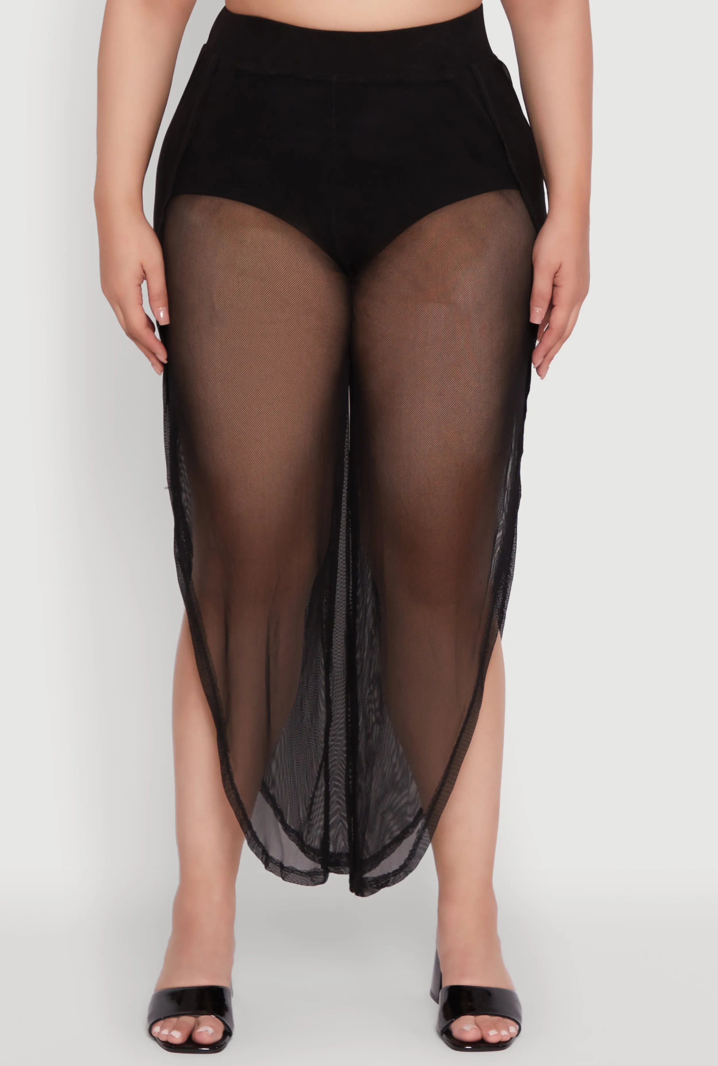 Plus Size Trendy High Waist Side Slit Mesh Palazzo Pants sold by Rainbow product image thumbnail 3