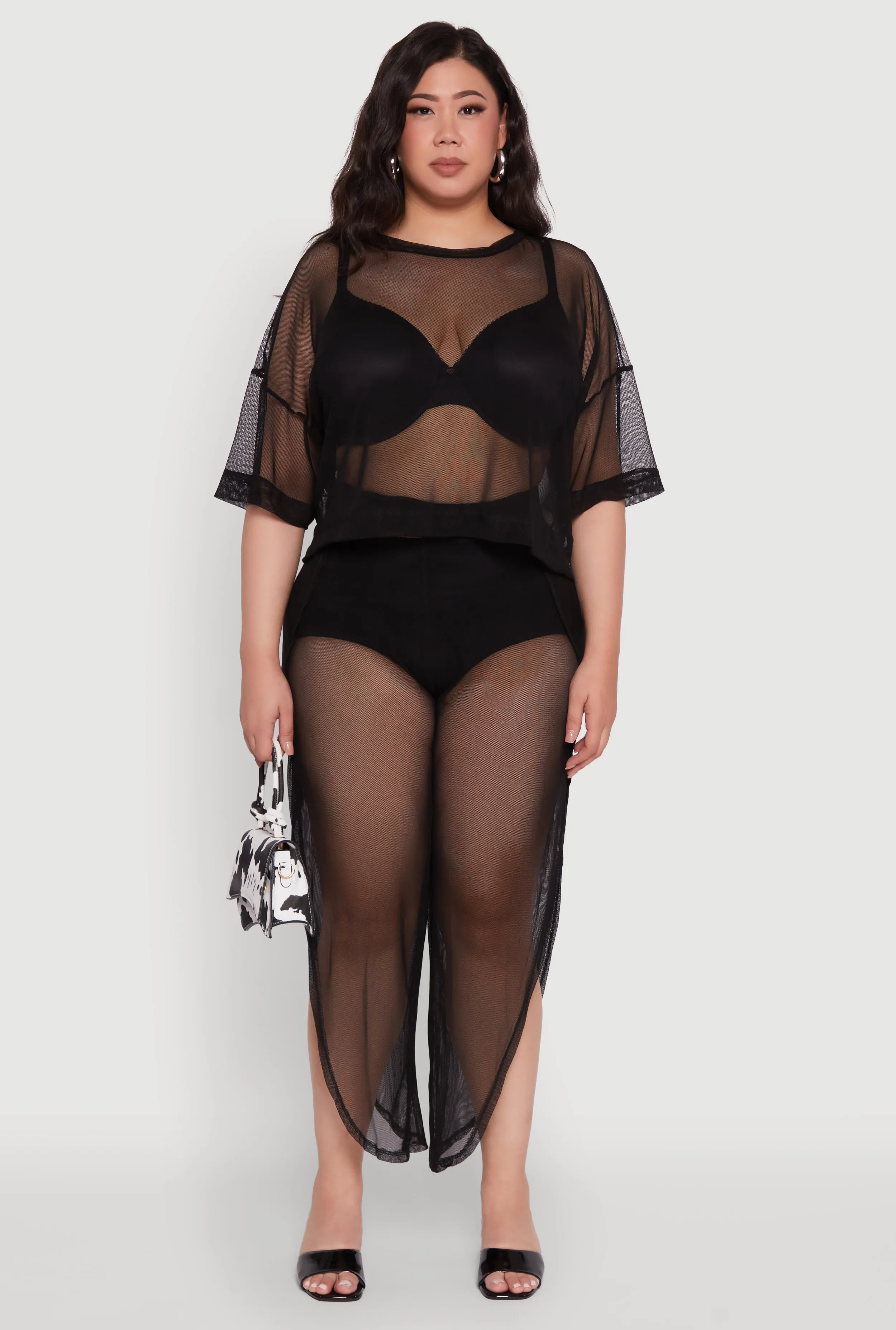 Plus Size Trendy High Waist Side Slit Mesh Palazzo Pants sold by Rainbow product image thumbnail 2