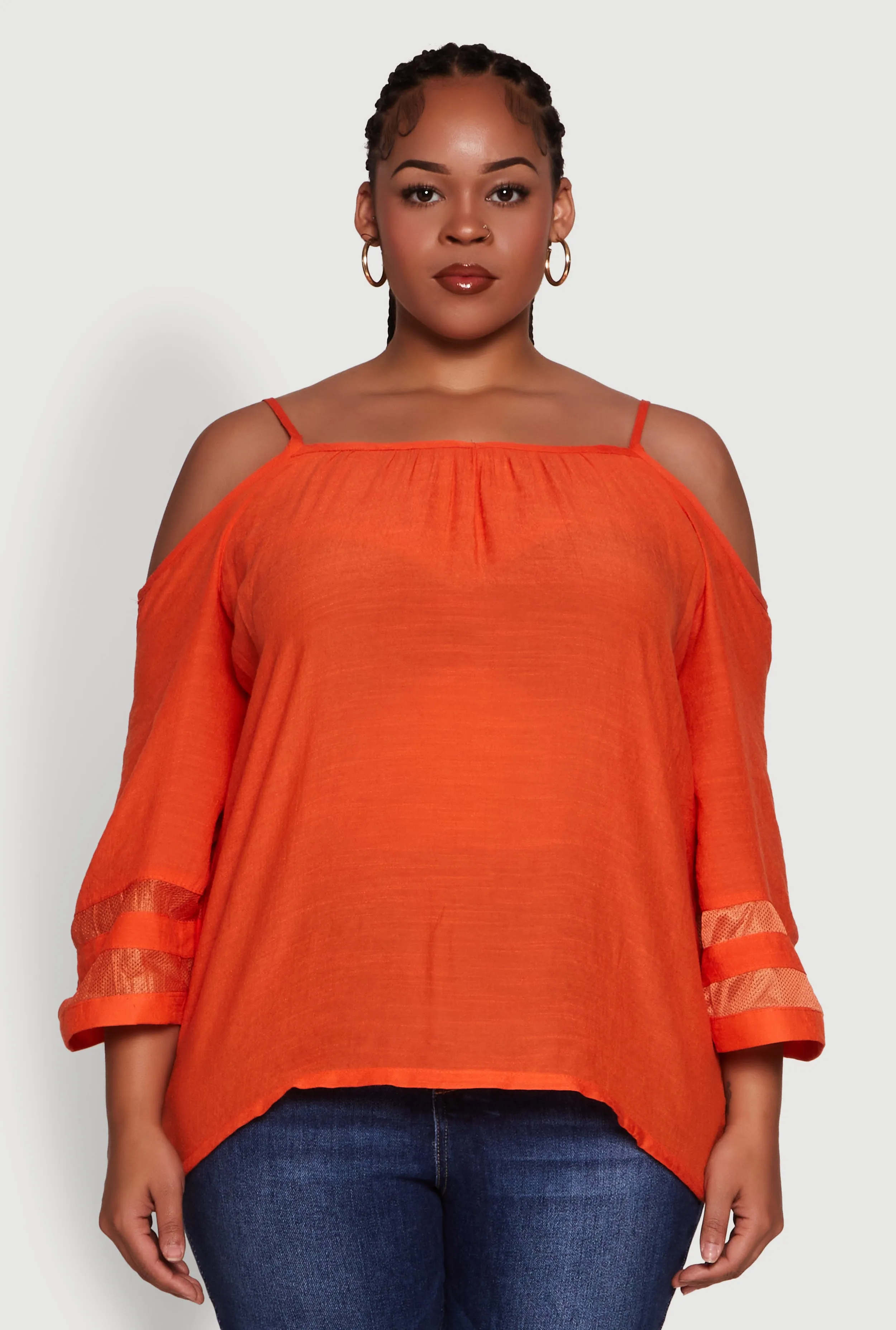 Plus Size Chic Cold Shoulder Gauze Knit Top with Adjustable Straps sold by Rainbow product image thumbnail 2